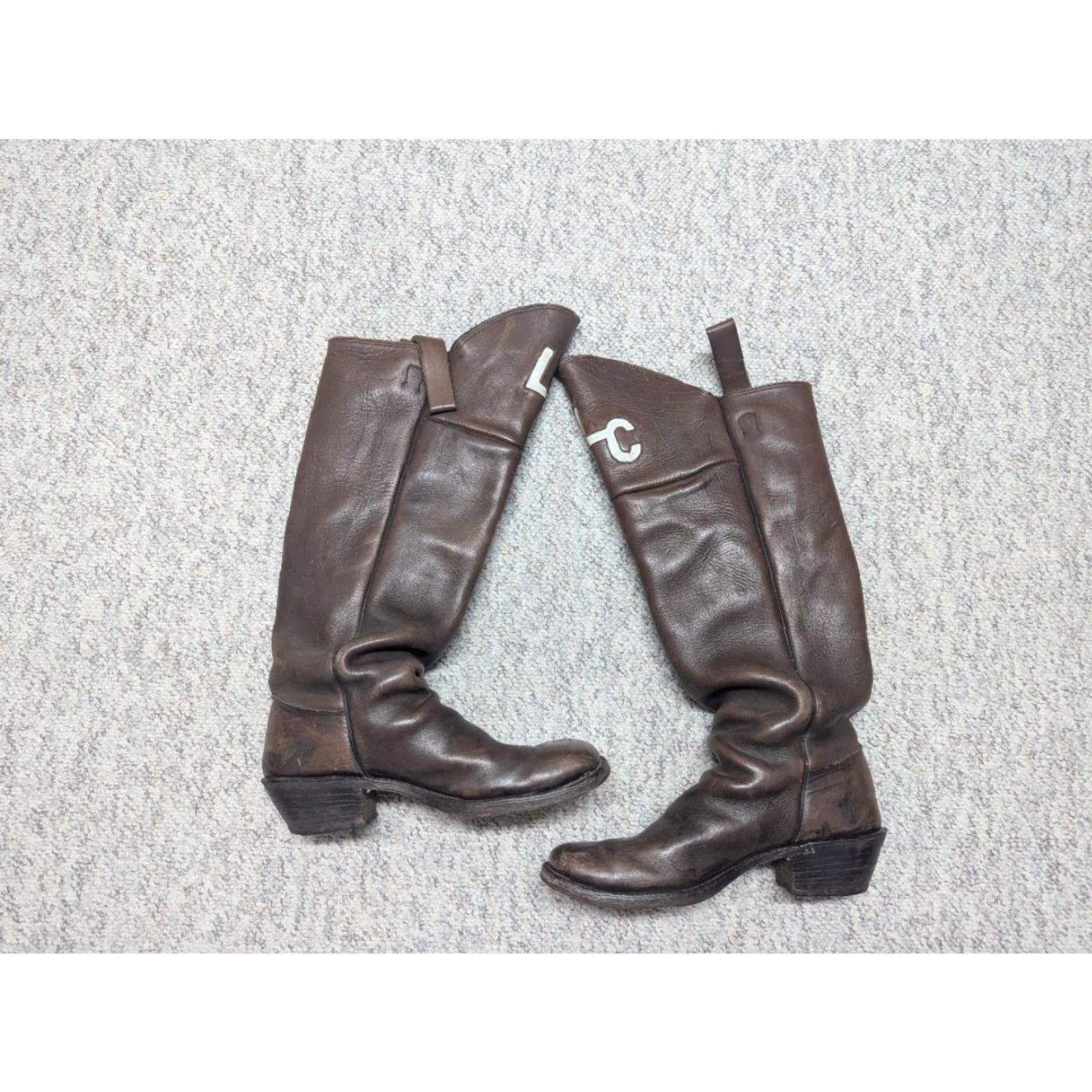 Vintage VINTAGE Buffalo Runner Boots Cowboy Leather 14 Mens Brown Leather Rodeo 23" tall Front 20" tall back US Made Straps Roper Knee-High Men’s Boots Size US 14 / EU 47 - 2 Thumbnail