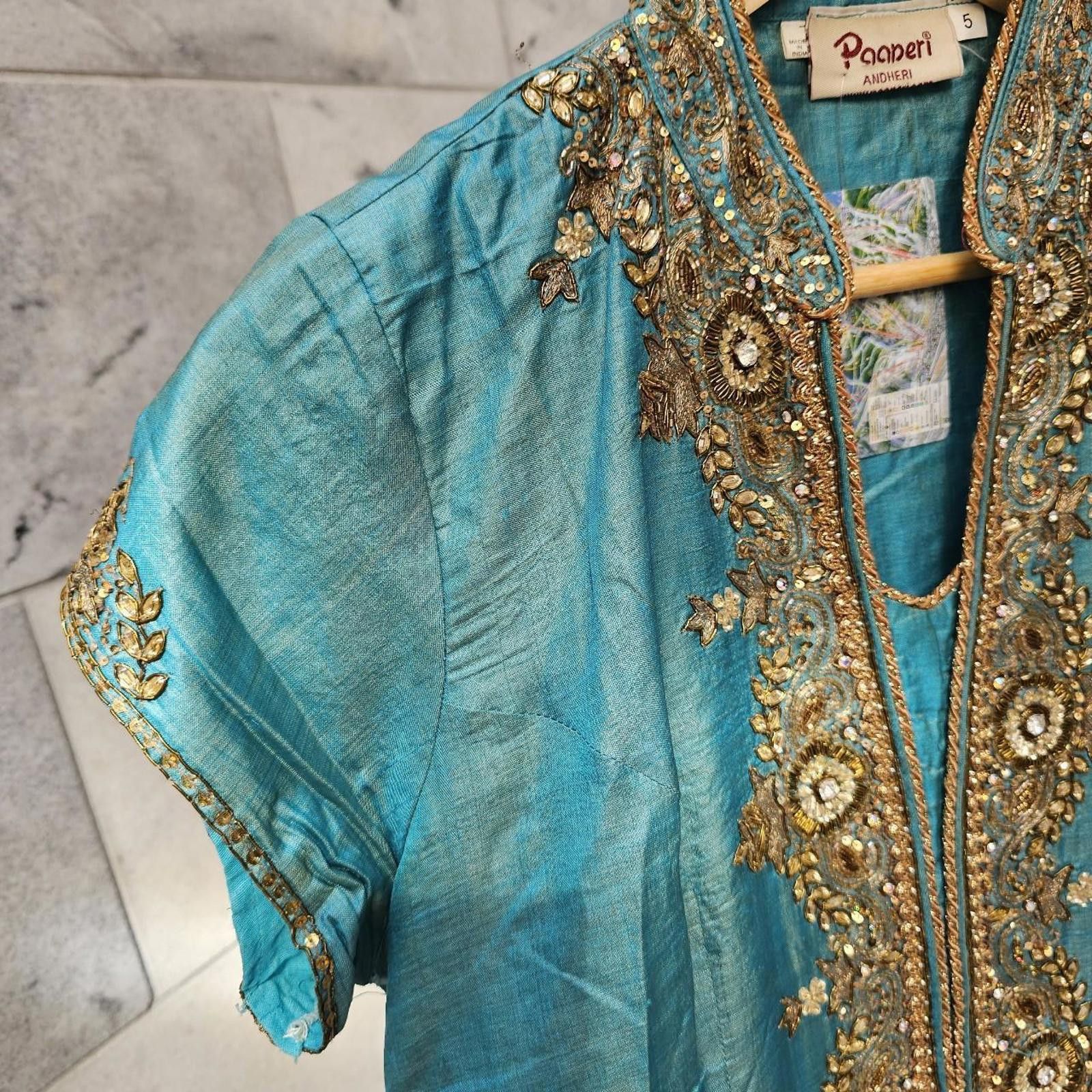 Other Women's Teal and Gold Kurta Style Dress Size M / US 6-8 / IT 42-44 - 4 Thumbnail