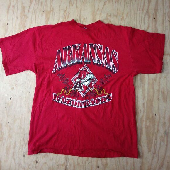 NCAA × Vintage Vintage 90s Arkansas Razorbacks Logo T-Shirt Size US XL / EU 56 / 4 - 2 Thumbnail
