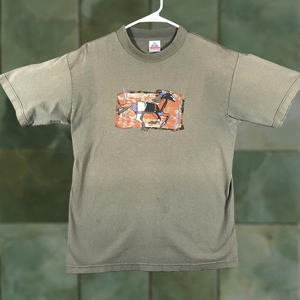 AAA Alstyle Apparel Shirt Mens M Green Sedona Horse Graphic Tribal Vintage Size US M / EU 48-50 / 2 - 1 Thumbnail