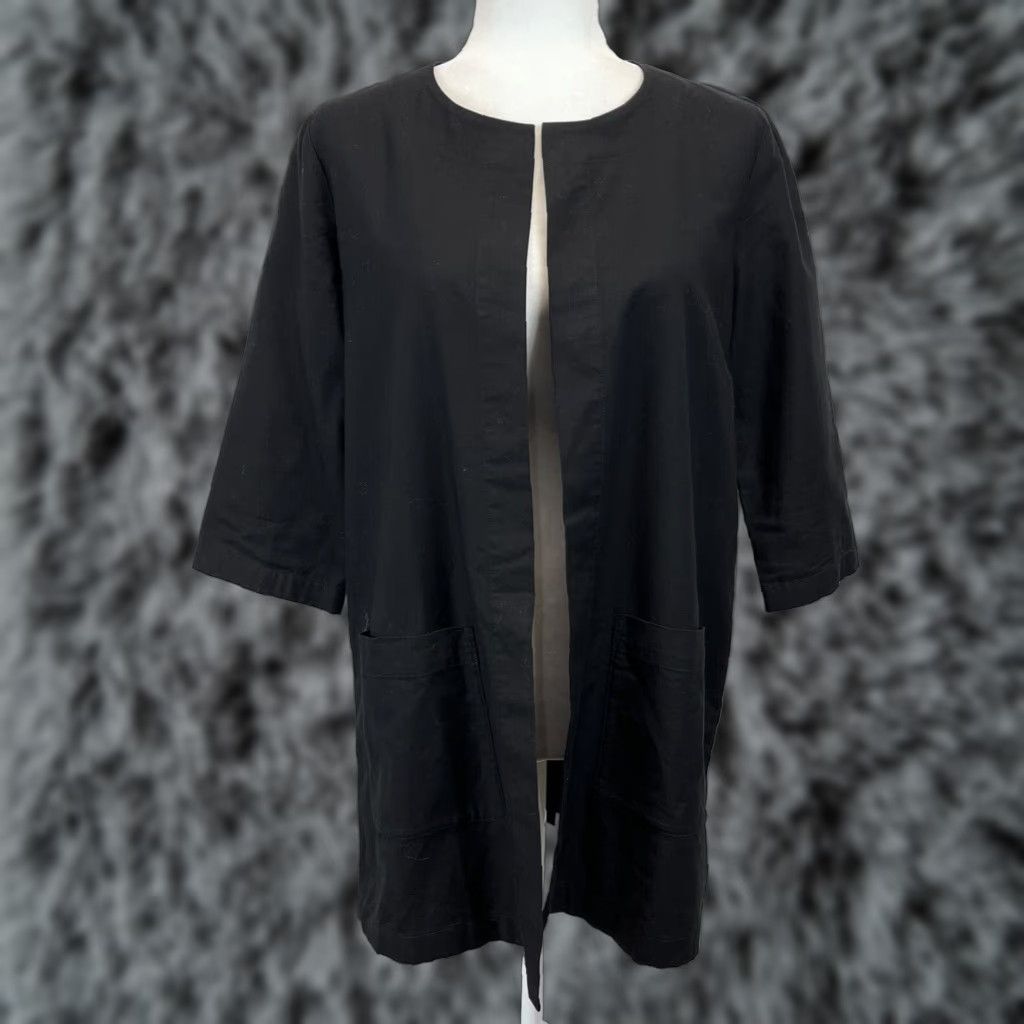 Eileen Fisher VINTAGE Eileen Fisher Cotton Open Front Jacket Womens XS Black Minimalist Classic Size XS / US 0-2 / IT 36-38 - 1 Thumbnail