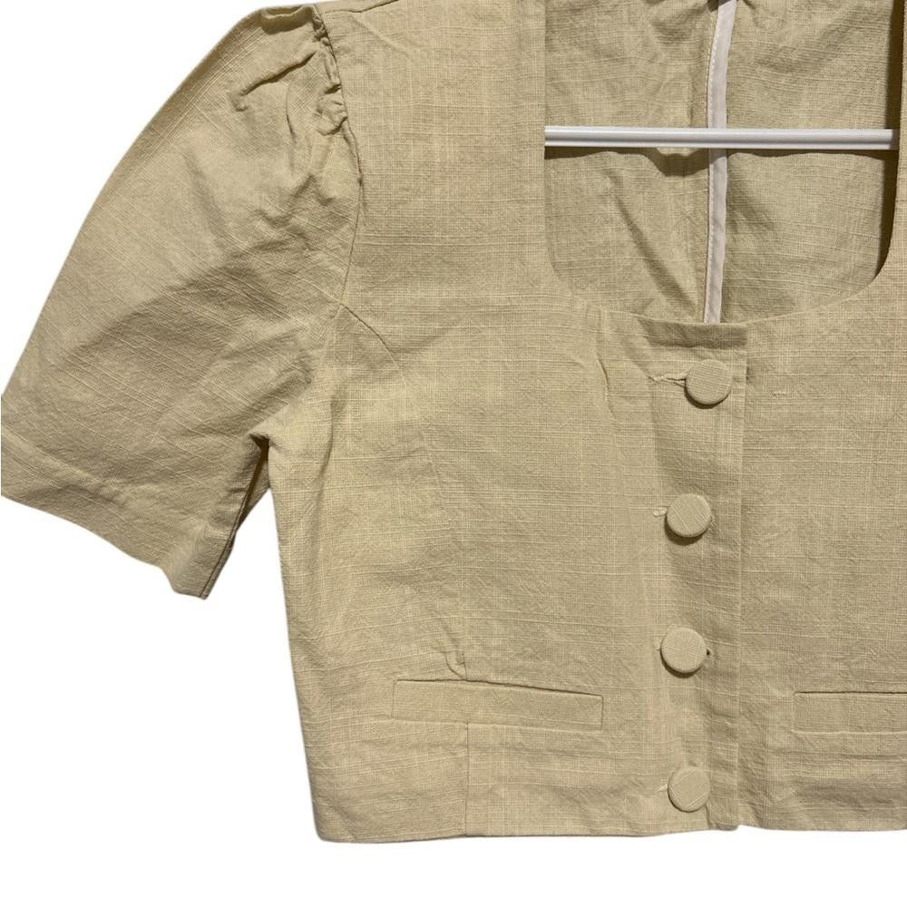 Designer Dear brand yellow linen cropped button-up blouse Size S / US 4 / IT 40 - 2 Thumbnail