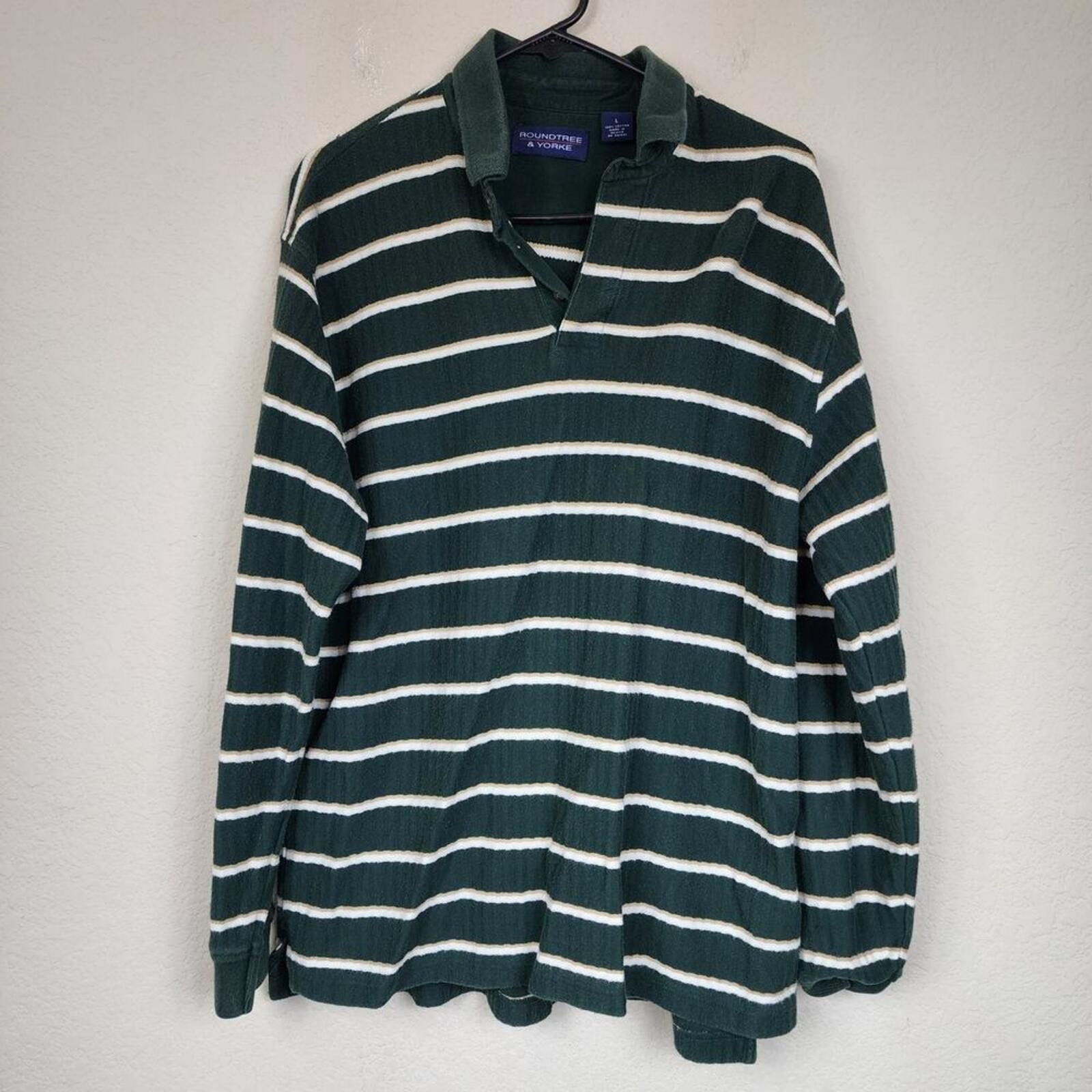 Roundtree & Yorke Large Cotton Roundtree & Yorke Green Striped Long Sleeve Size US L / EU 52-54 / 3 - 1 Thumbnail