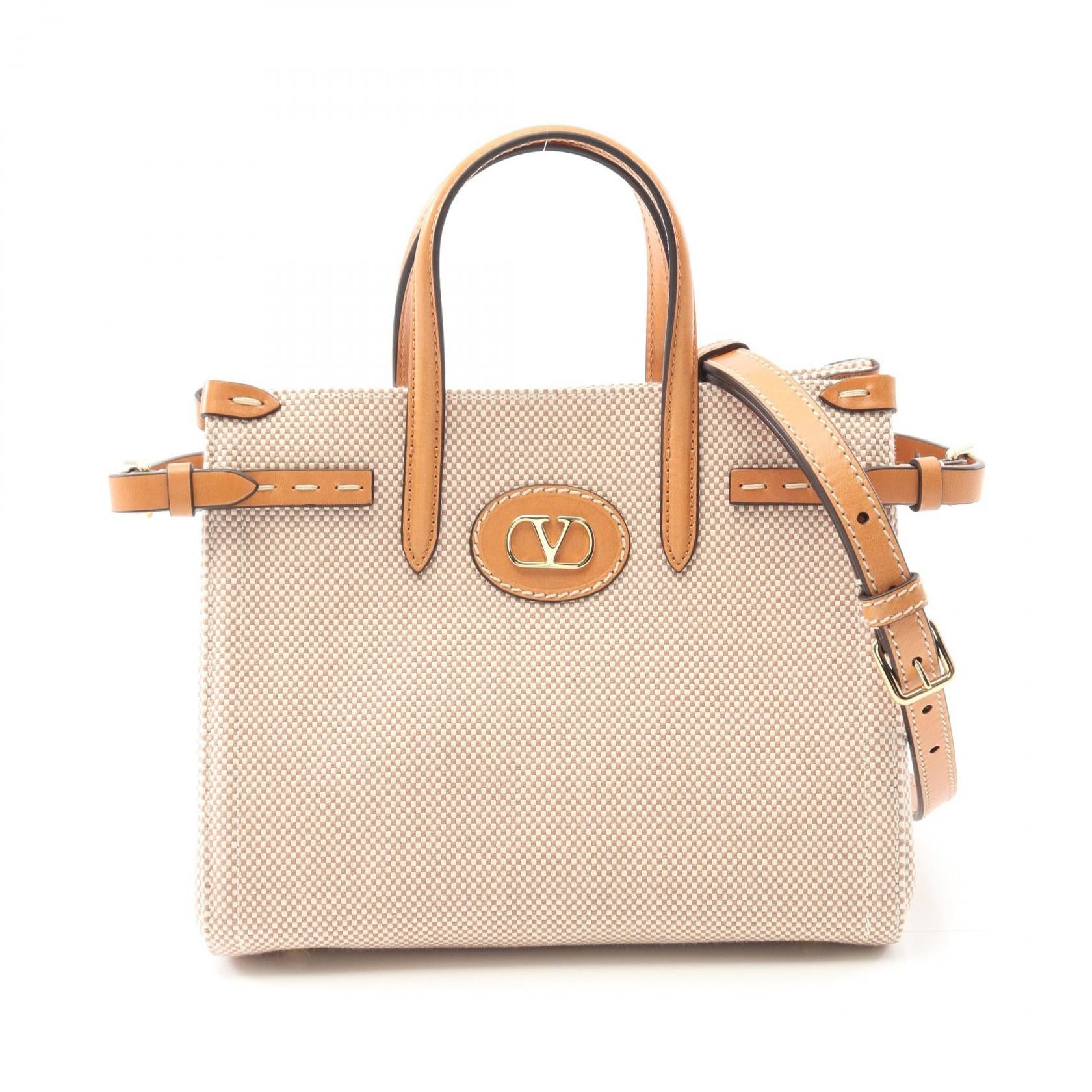 Valentino Valentino Antibes Handbag Canvas Leather Beige Brown Size ONE SIZE - 1 Thumbnail