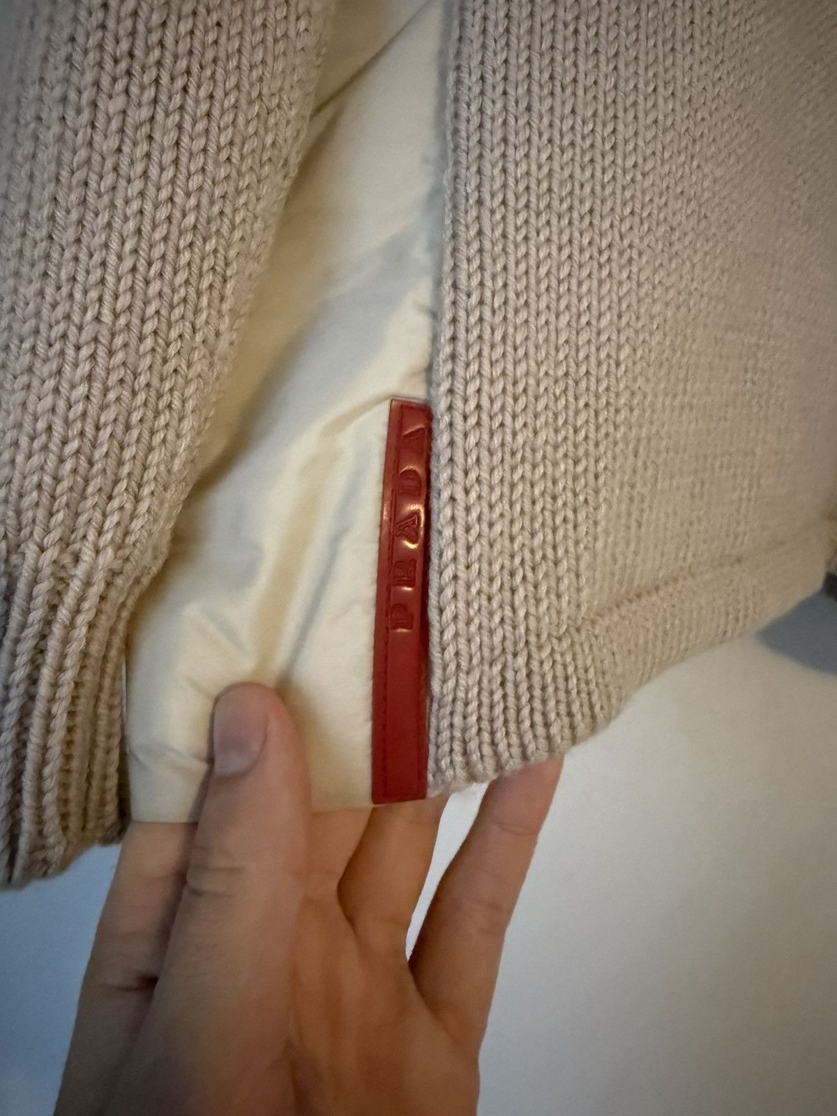 Prada Prada Beige Wool Knit Sweater with Padded Nylon Side Panels Size US L / EU 52-54 / 3 - 4 Thumbnail