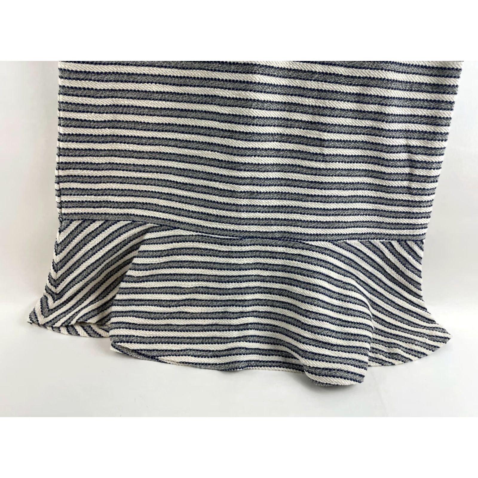 Ann Taylor Ann Taylor LOFT Dress Women's Size 12 Navy Blue Cream Short Sleeve Ruffle Stripe Dress Shirt Dress Womens Casual Party/Cocktail Travel Size 34" / US 12 / IT 48 - 5 Thumbnail