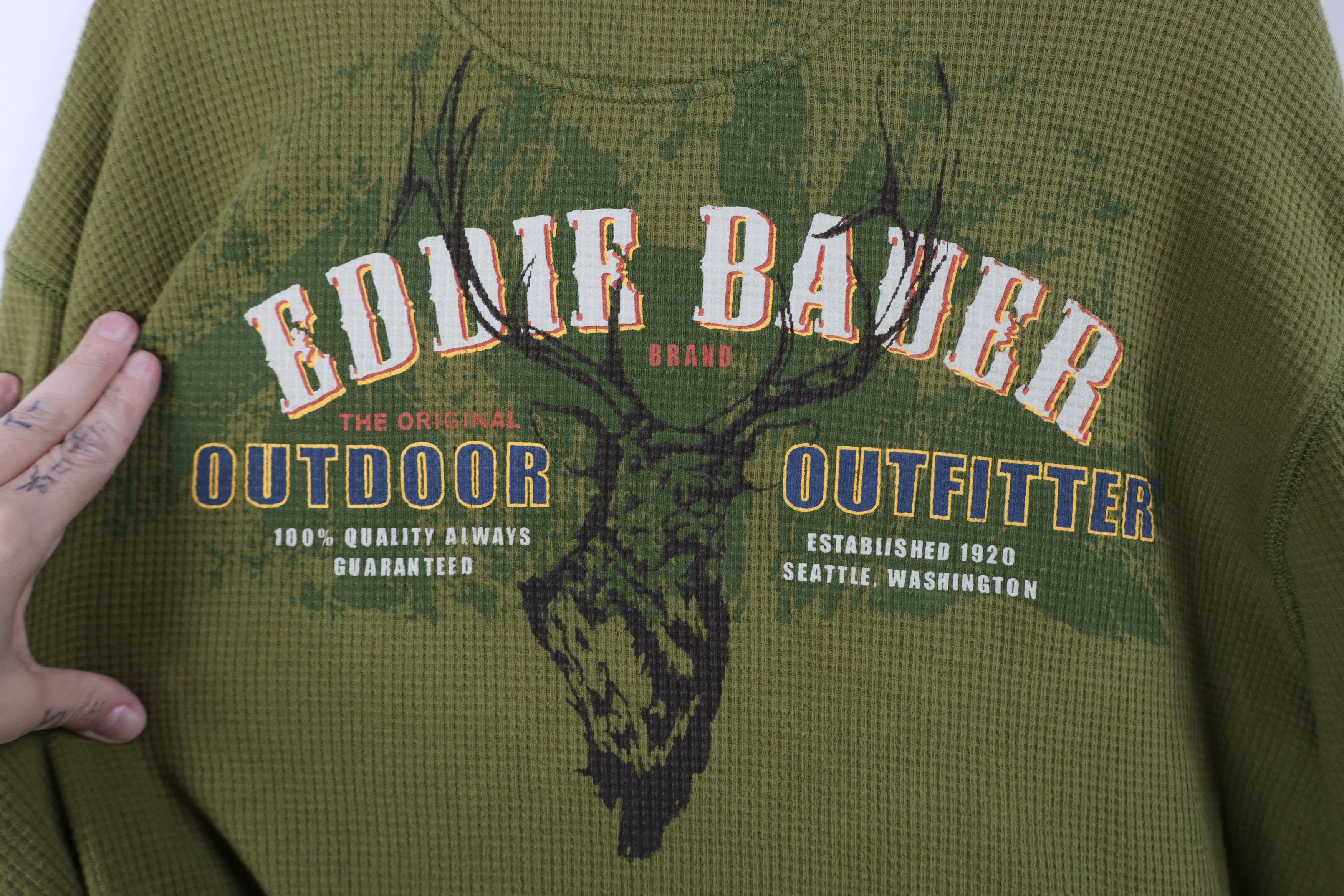 Eddie Bauer Vintage Eddie Bauer Thermal Waffle Knit T-Shirt Green Size US L / EU 52-54 / 3 - 11 Thumbnail