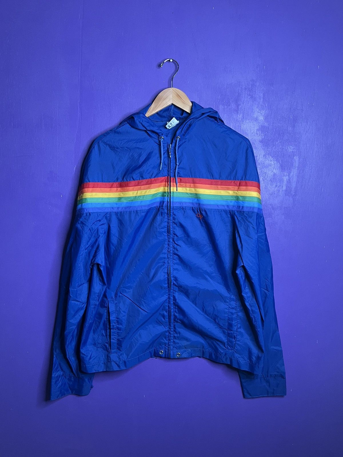 80s popular Ocean Pacific 3 Stripe Rainbow Color Block Puffer Jacket Coat Retro OP VTG