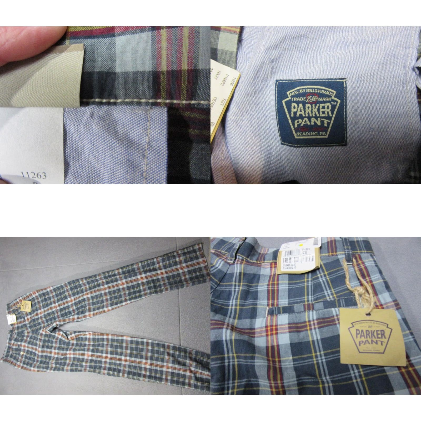 Bills Khakis Bills Khakis Pants Mens 33x38 Blue Derby Plaid Raw Hem Parker Preppy Chino USA Size US 33 - 8 Thumbnail