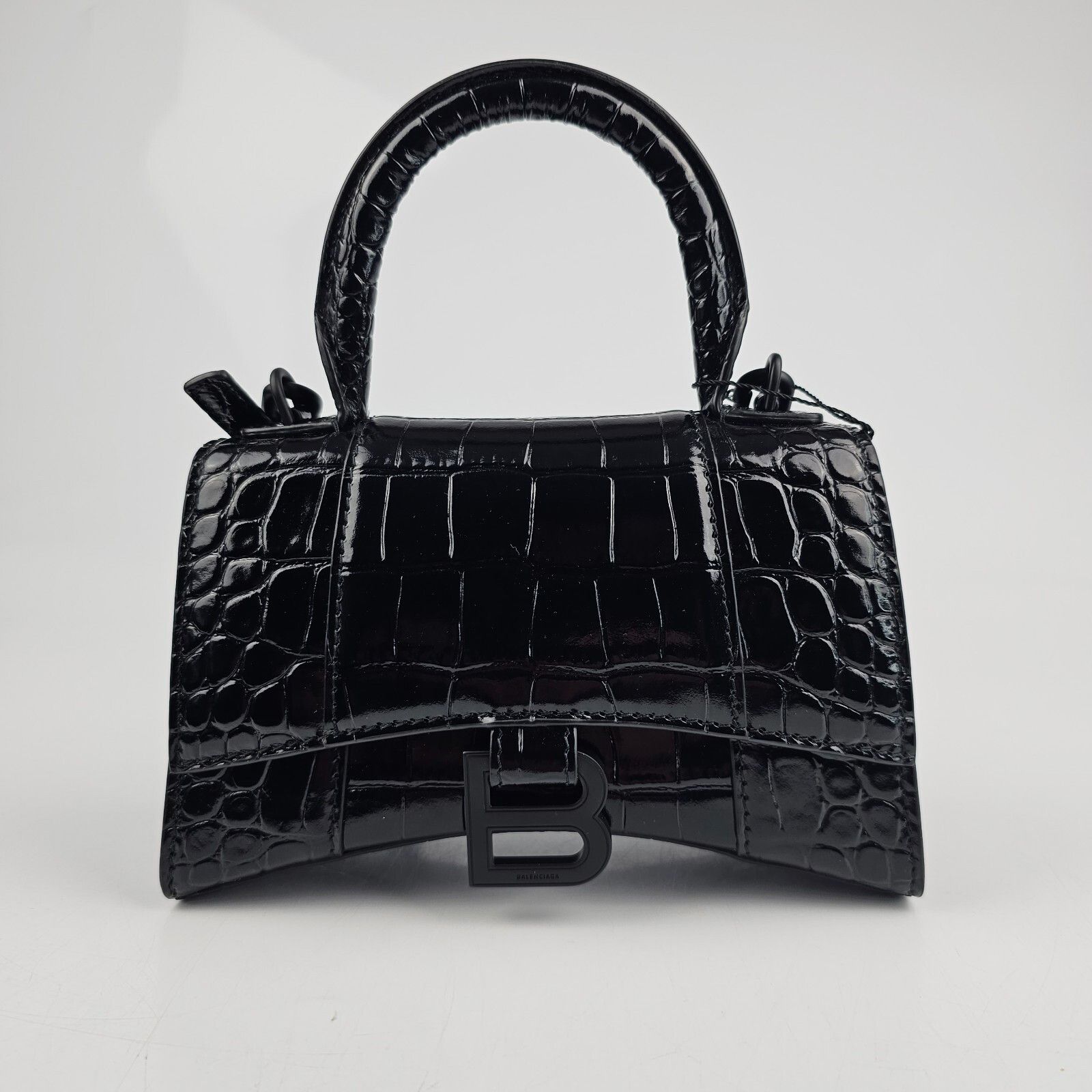 Balenciaga XS Hourglass Embossed Black Leather Bag New