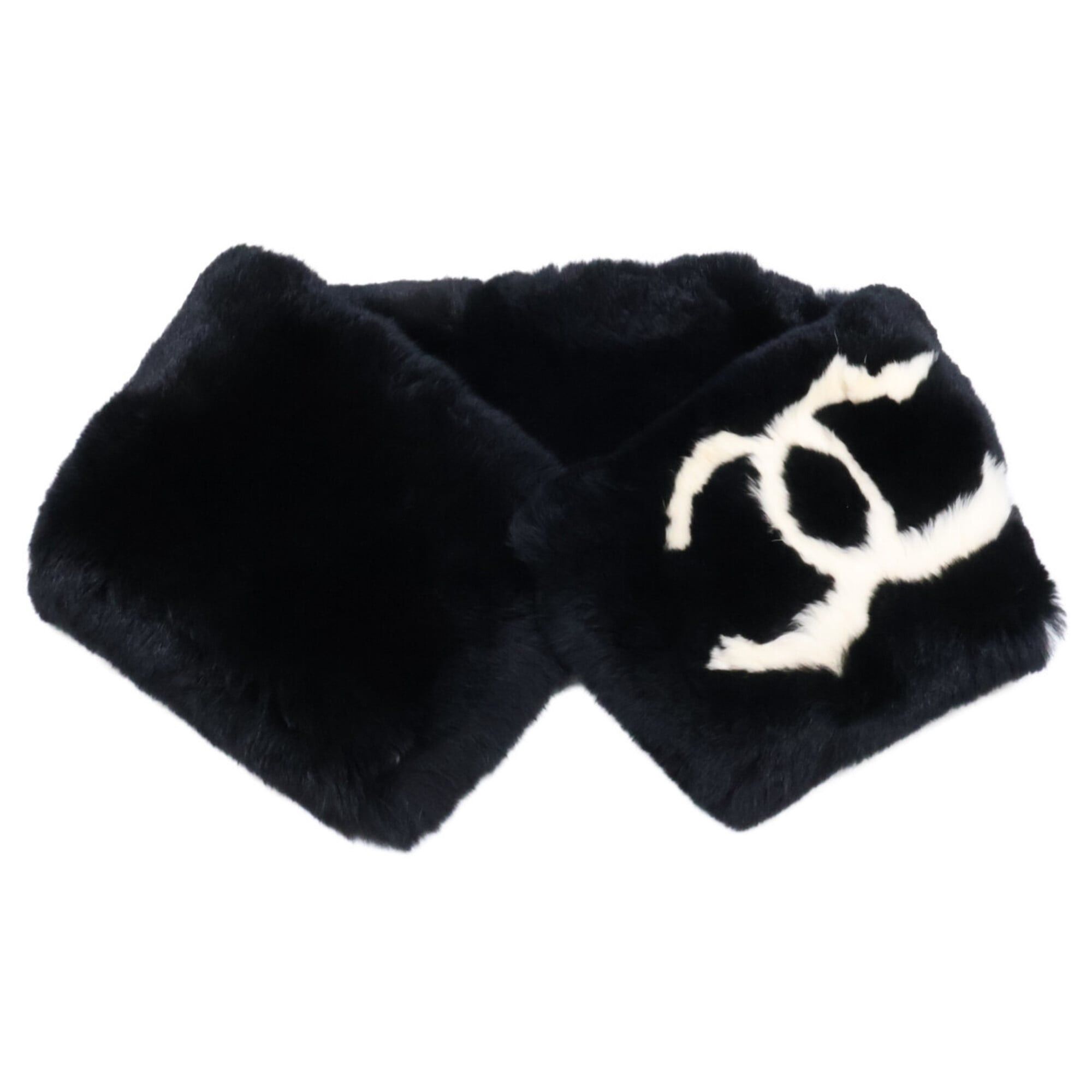 Chanel CHANEL Coco Mark Rabbit Fur Tippet Scarf, Black, Women's Size ONE SIZE - 1 Thumbnail