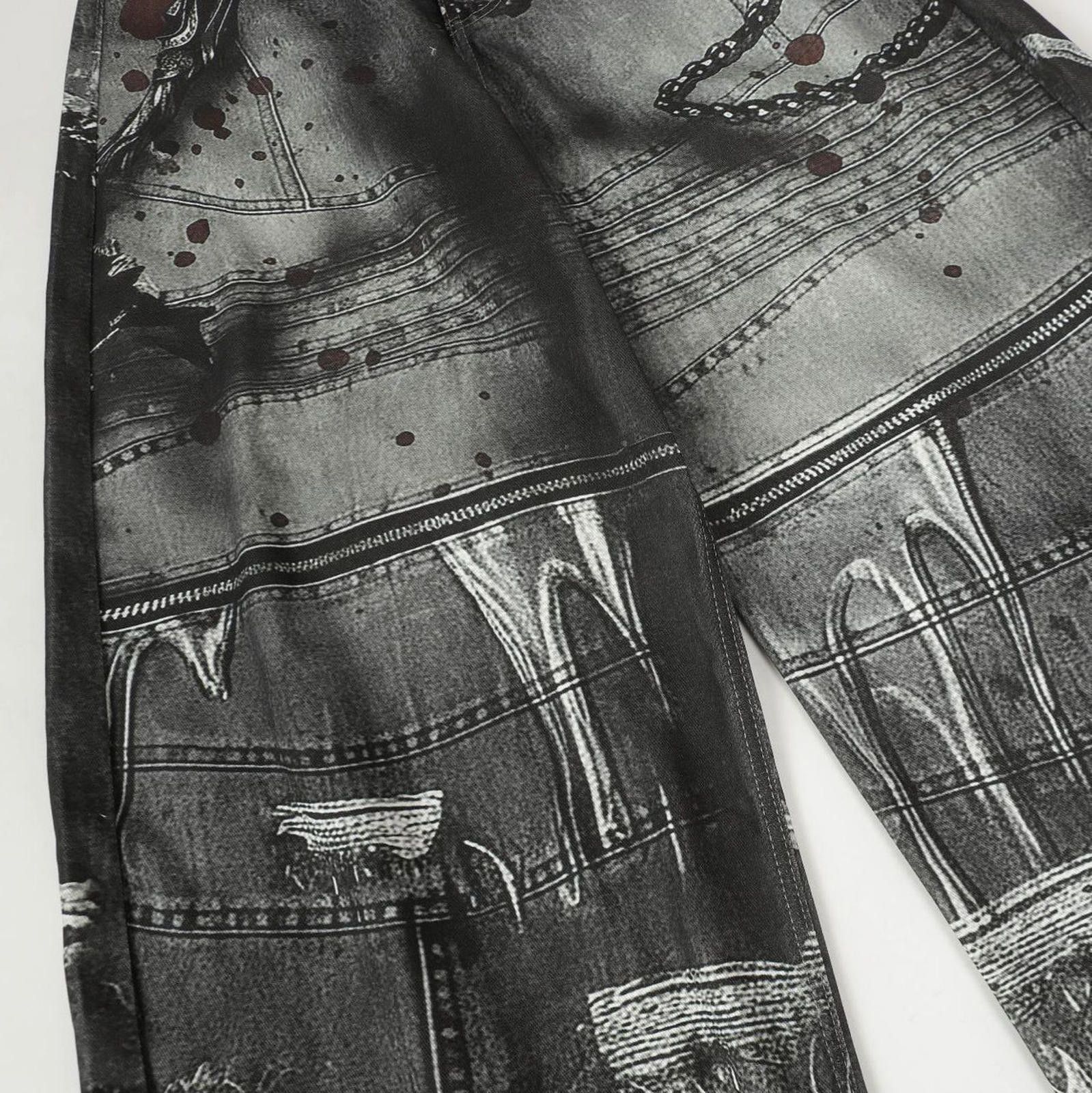 Vintage Chains 3D Print Black Distressed Wide Leg Denim Jeans Size US 32 / EU 48 - 4 Thumbnail