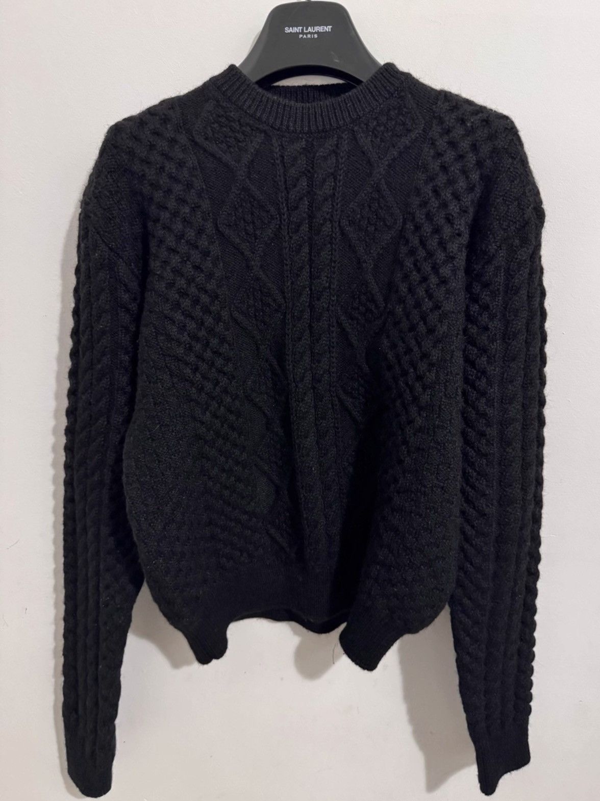 Saint Laurent Paris Saint Laurent (SLP) Wool Black Crewneck Cable Knit Sweater Size US M / EU 48-50 / 2 - 1 Thumbnail