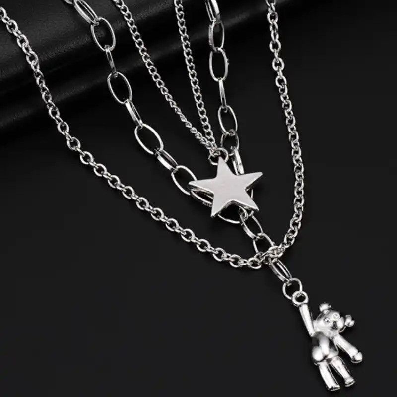 Jewelry × Vintage Vint Necklace Cold Wind Rabbit Pentagram Pendant Multi Layer Size ONE SIZE - 2 Thumbnail