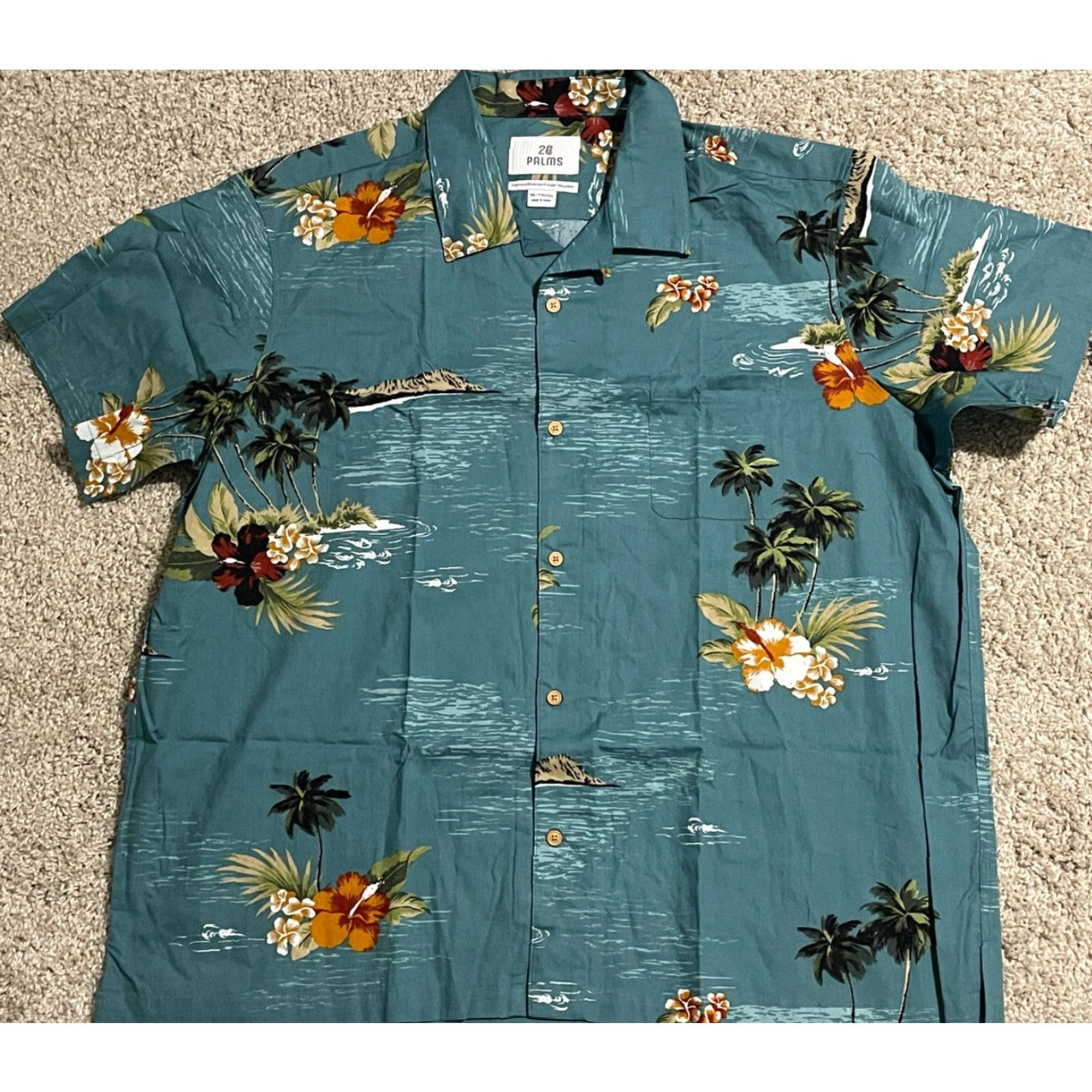 Vintage 28 Palms Button Up Shirt Mens Hawaiian Floral Short Sleeve Blue & Green Sz XXL Size US XXL / EU 58 / 5 - 2 Thumbnail