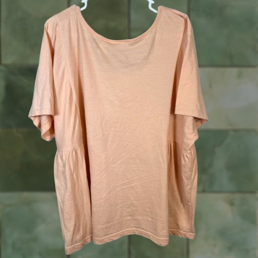 Vintage Roaman’s Blouse Women's 2X Peach Knit Short Sleeve Round Neck Pullover Tunic Plus Size Size XXL / US 16-18 / IT 52-54 - 1 Thumbnail