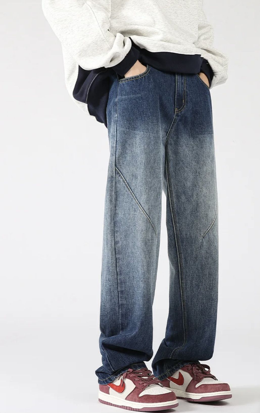 Denime × Japanese Brand Washed Old Jeans Men's Design Loose Tide Straight Pants Size US 33 - 6 Thumbnail