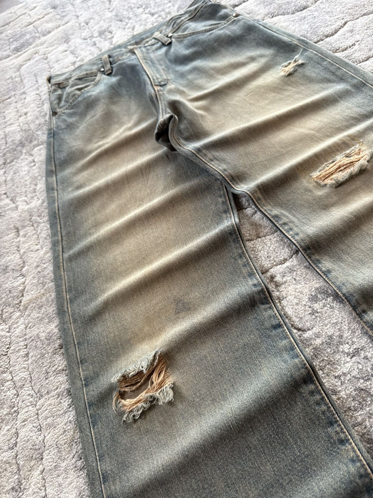 Japanese Brand Vintage Wrangler Mud Wash Distressed Baggy Selvedge Jeans Size US 29 - 13 Thumbnail