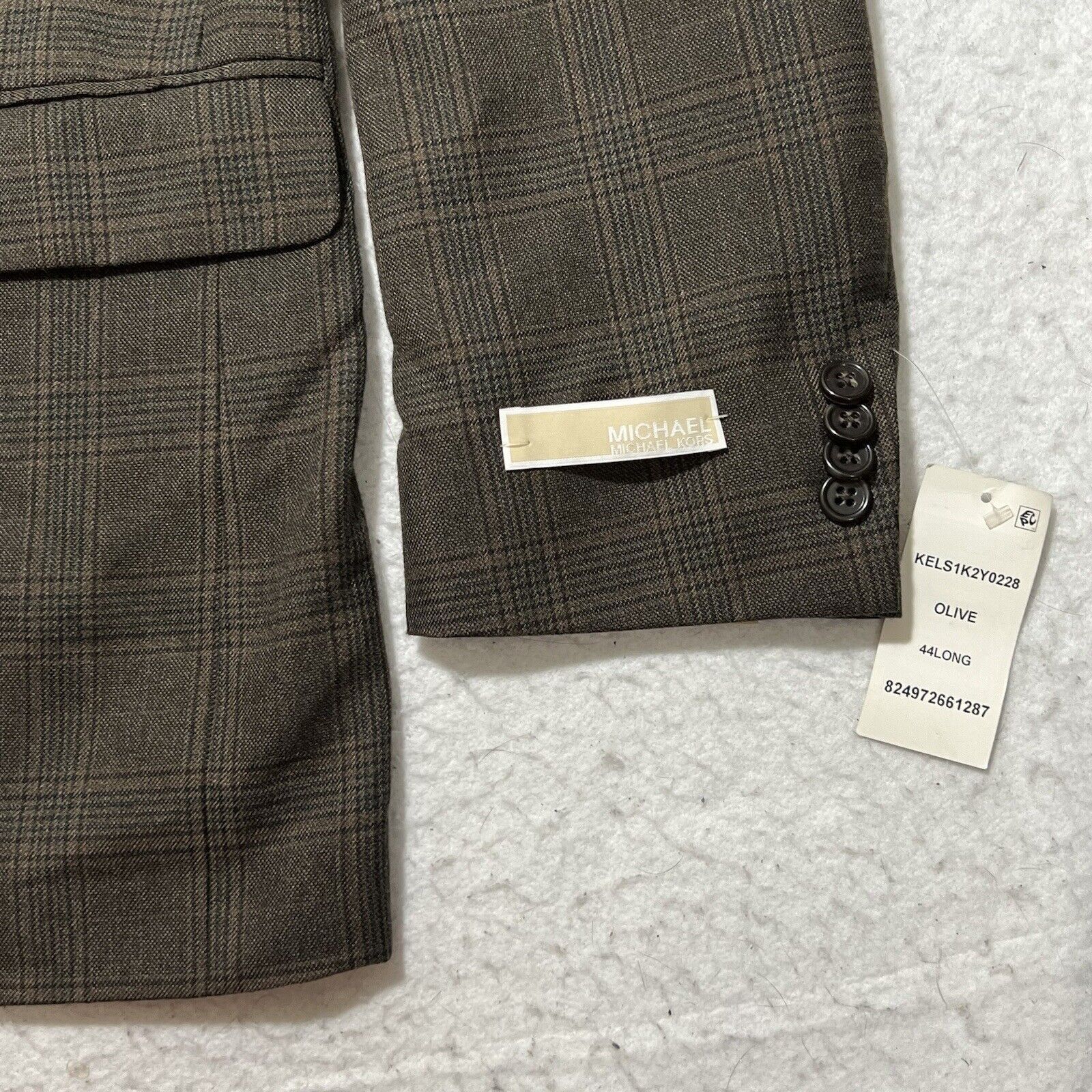 Michael Kors Michael Kors 44L Olive Green/Brown Windowpane Suit Jacket Size 44L - 4 Thumbnail