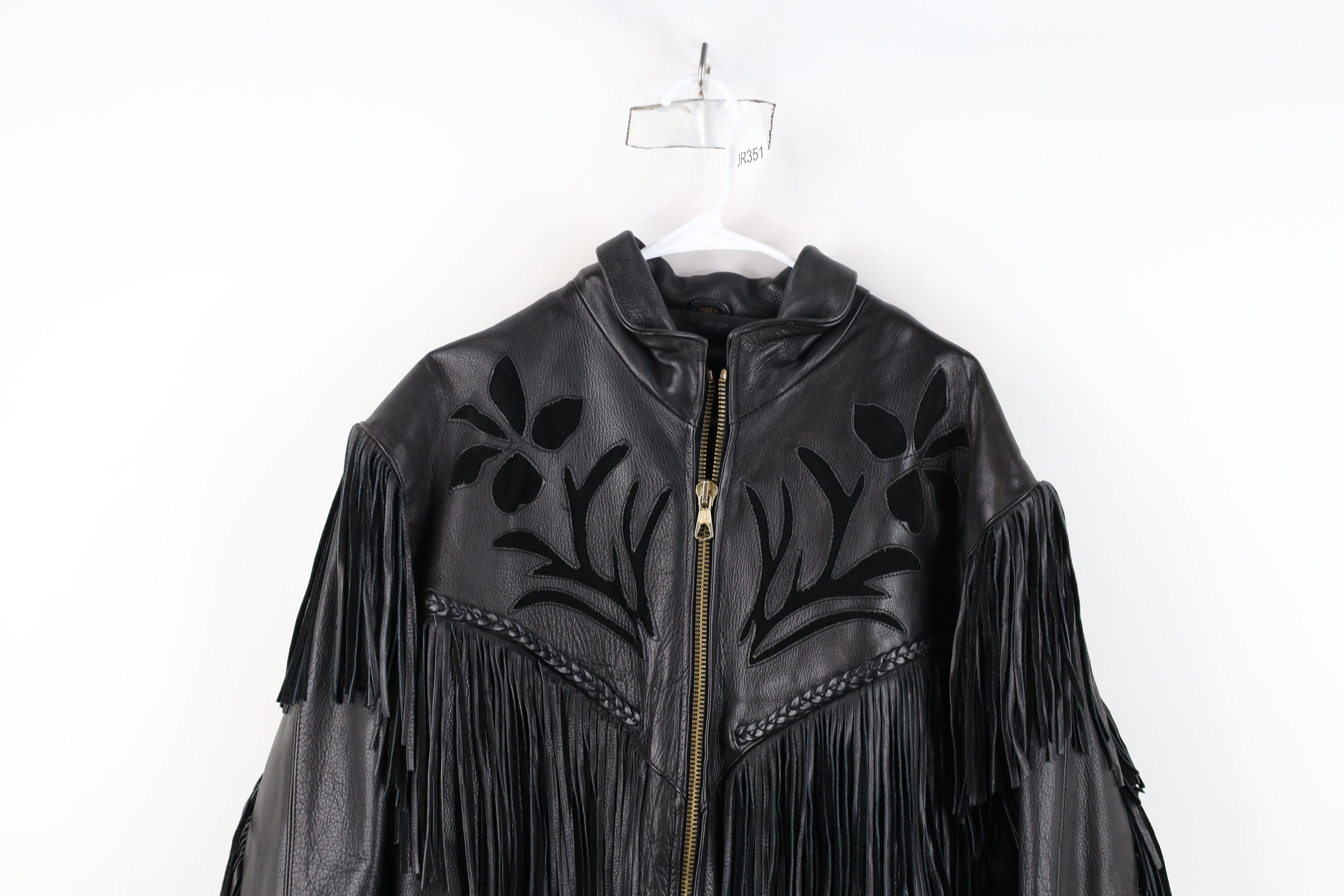 Vintage Vintage 90s Streetwear Fringed Rose Flower Motorcycle Jacket Size XXL / US 16-18 / IT 52-54 - 2 Thumbnail
