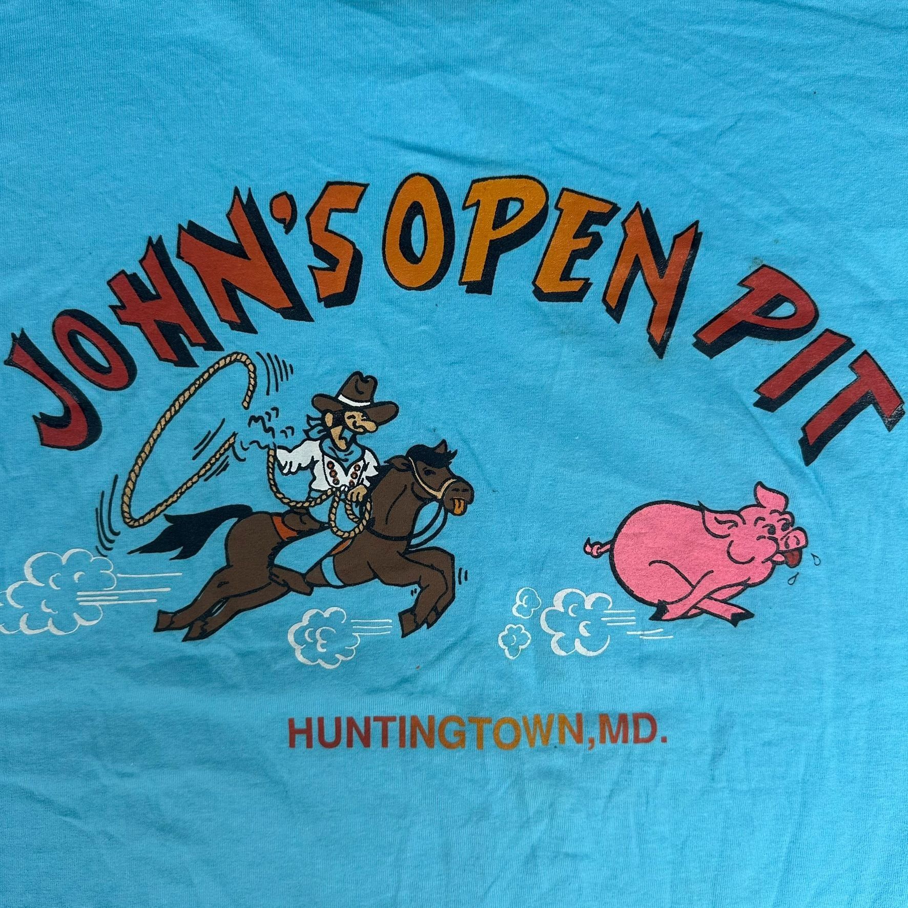 Fruit Of The Loom Vintage 90s Barbeque Cowboy T-Shirt Blue XL Single Stitch BB Size US XL / EU 56 / 4 - 2 Thumbnail