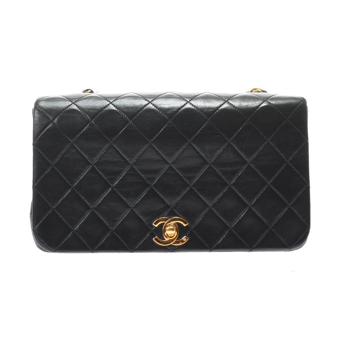 Chanel Matelasse Full Flap Push Lock Chain Shoulder Black Gold