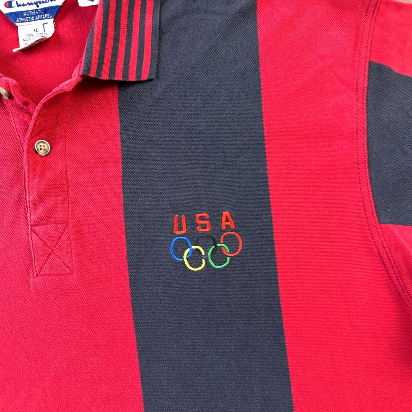 Champion VINTAGE Champion Polo Shirt Mens XL Red Blue Olympics 90s Shirt Polos Polo 90s Mens Fashion Golf Size US XL / EU 56 / 4 - 4 Thumbnail