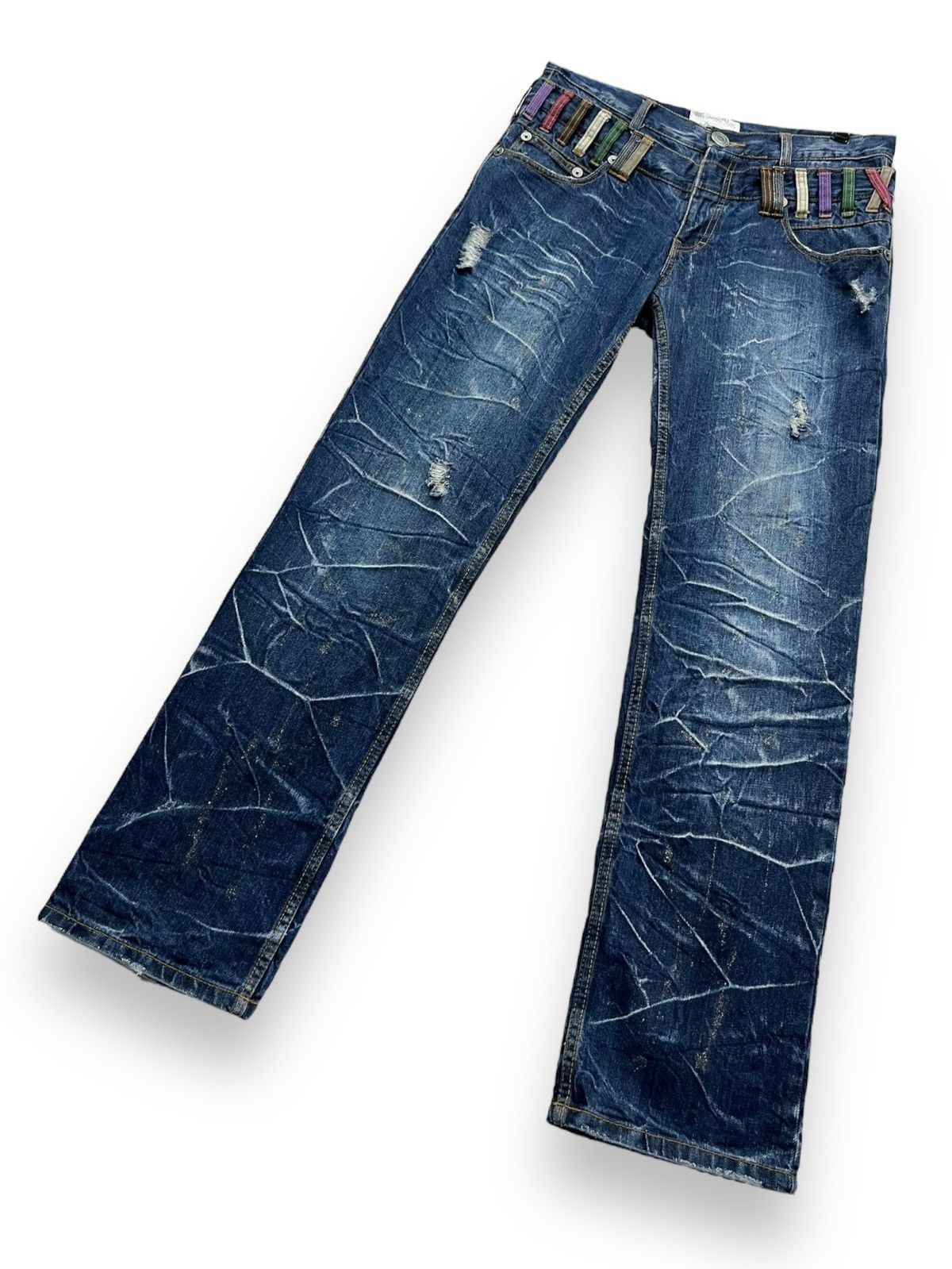 Fragment Design NYLAUS Punk Double Waist Brilliant Blue Silver Splash Denim Size US 31 - 8 Thumbnail