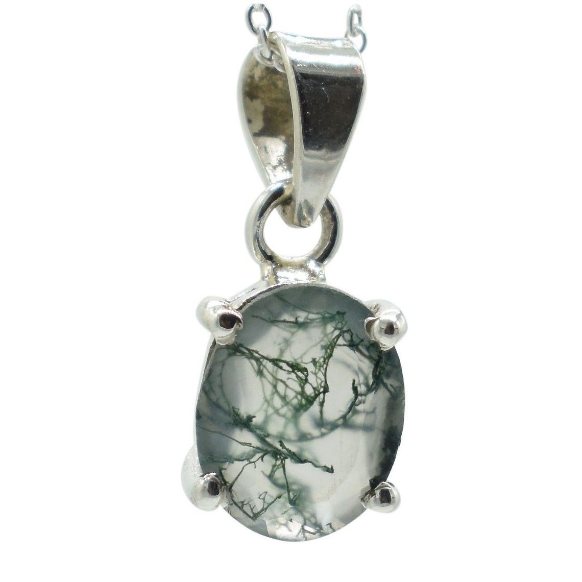 Handmade Moss Agate Necklace: Sterling Silver Gemstone Jewelry Size ONE SIZE - 3 Thumbnail