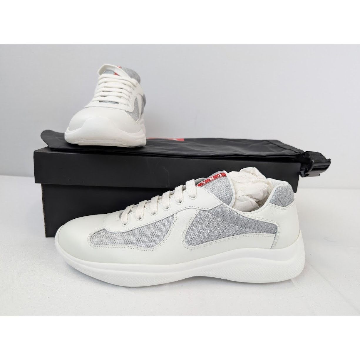 Prada o1rshd1 Calzature Uomo Sneakers in Bianco Argento Size US 12 / EU 45 - 20 Thumbnail