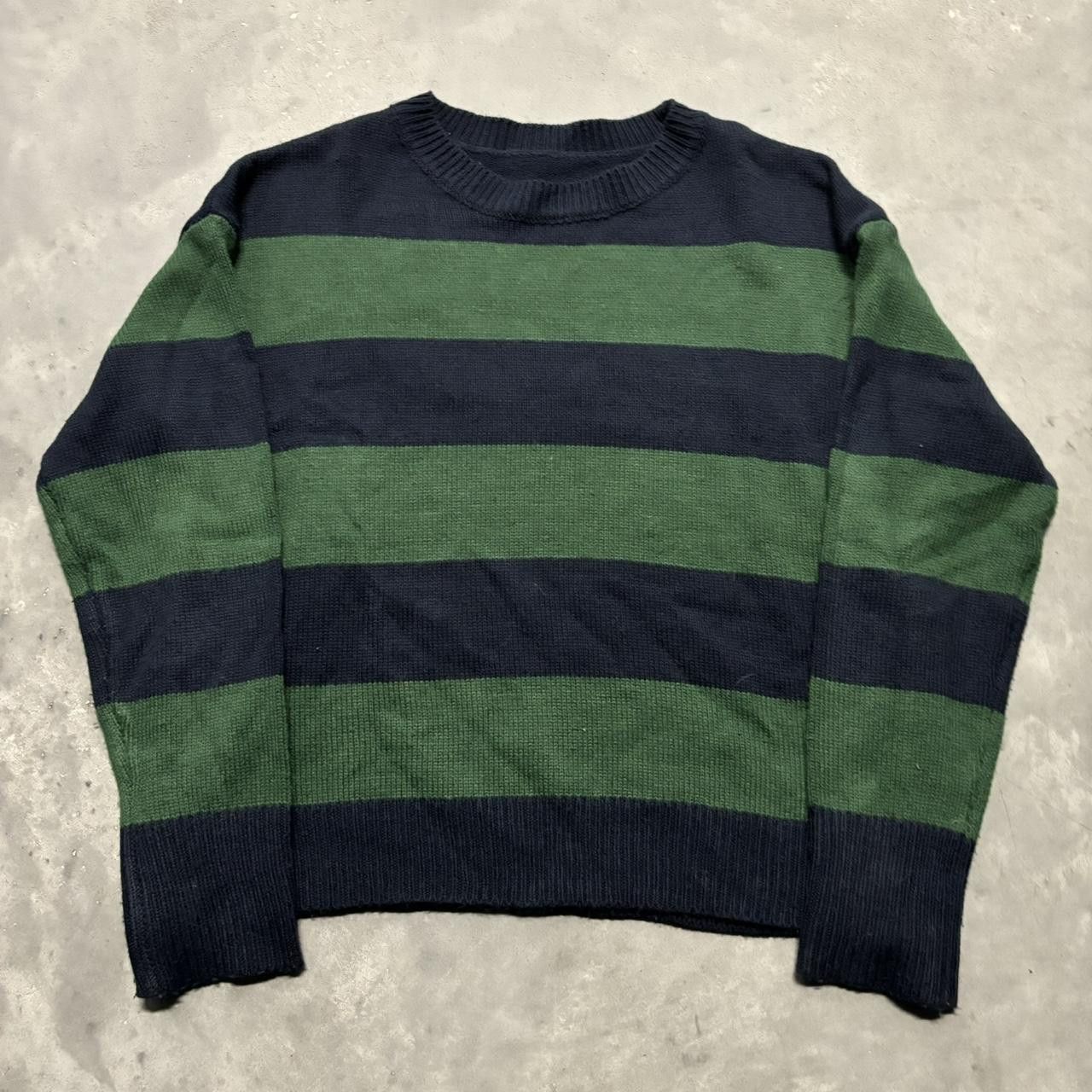 Japanese Brand × Vintage Crazy Vintage Y2K/2000s Grunge Green Striped Emo Essential Sweater! Size S / US 4 / IT 40 - 1 Thumbnail