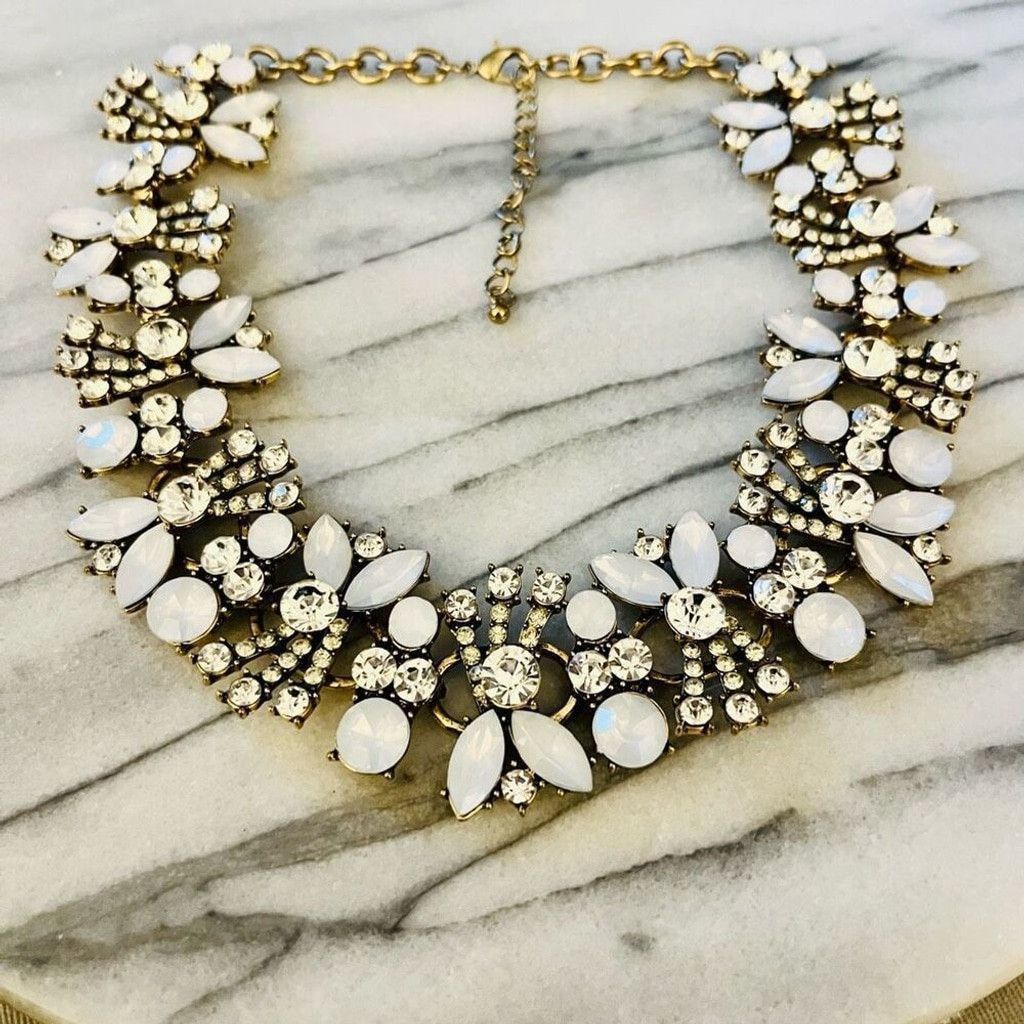 Jewelry Faux Moonstone Statement Necklace Crystal Bib Glam Size ONE SIZE - 2 Thumbnail