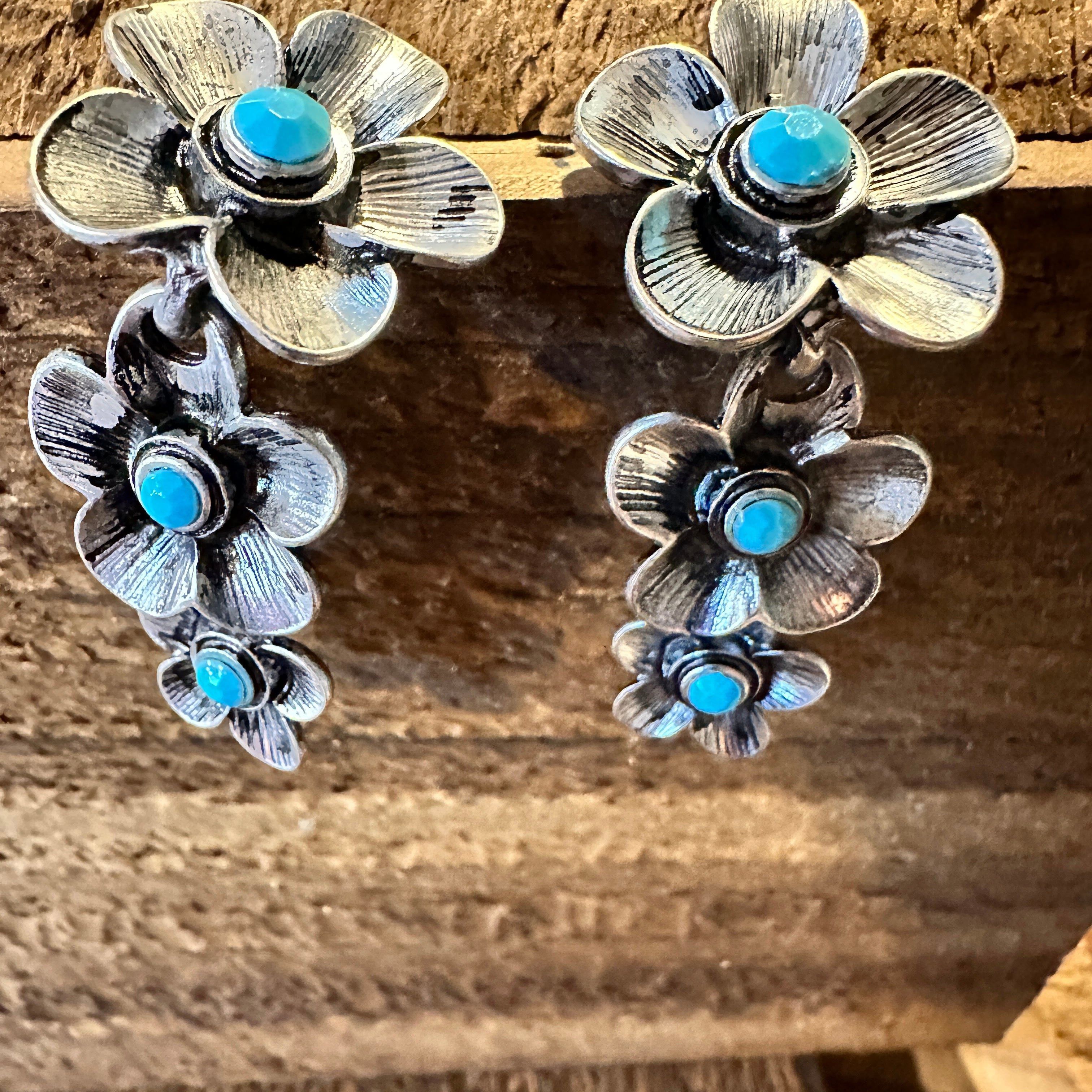Other Boho Hippie Cowgirl Western Floral Drop Stud Earrings - Turq Size ONE SIZE - 4 Thumbnail