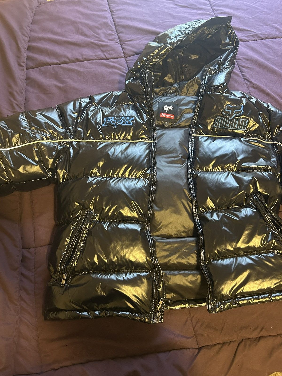 Fox Racing × Supreme Supreme Fox Racing Shiny Down Puffer Jacket Black / Blue Size US XL / EU 56 / 4 - 3 Thumbnail