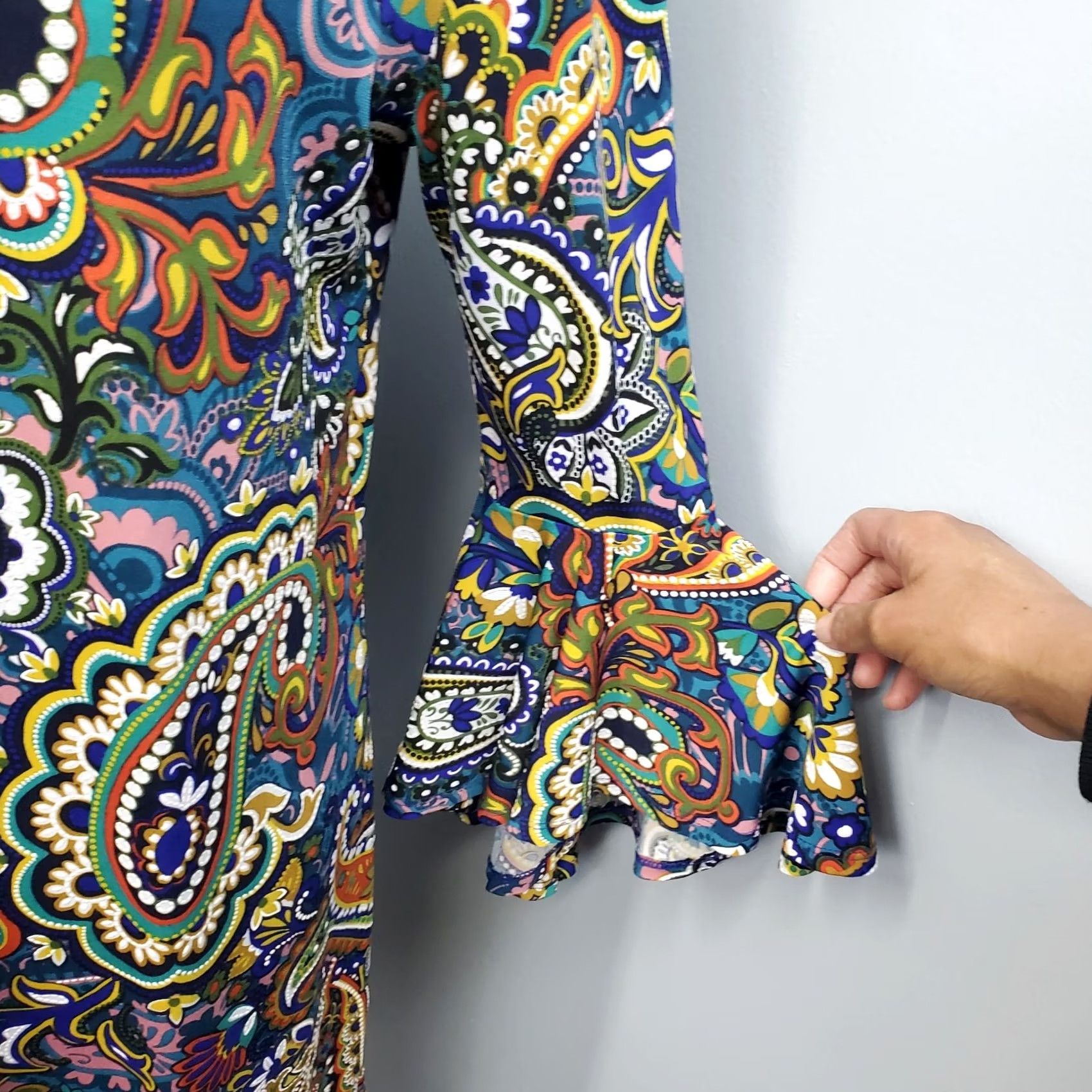 Vintage MSK Womens Dress Size M Multi Paisley Stretch Bell Sleeve O-Ring Detail Dress Size M / US 6-8 / IT 42-44 - 8 Thumbnail