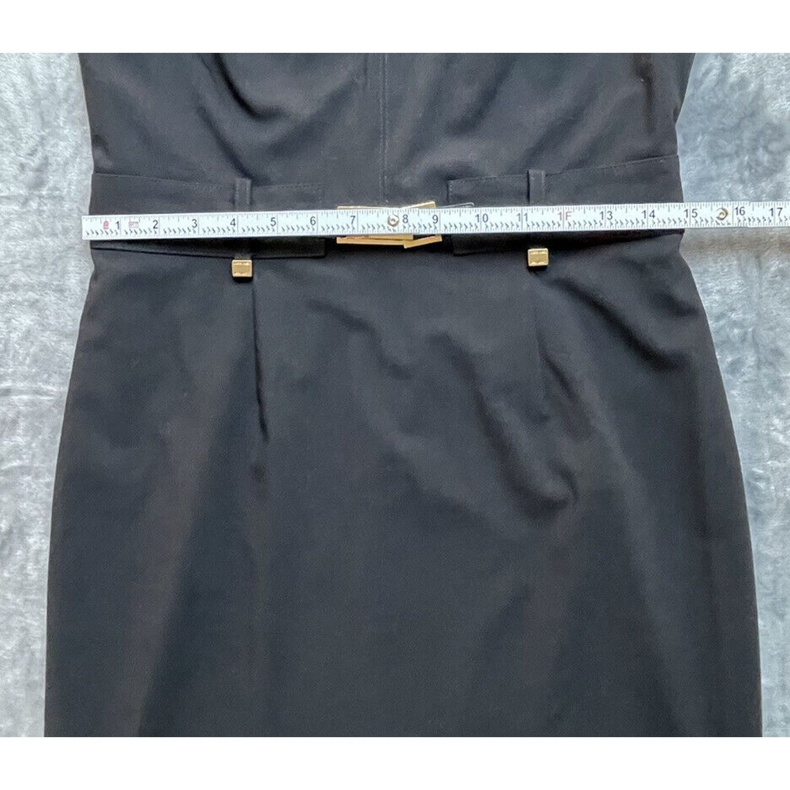 Calvin Klein Calvin Klein Dress Womens 6 Black Fitted Pleated Gold LBD Size M / US 6-8 / IT 42-44 - 5 Thumbnail