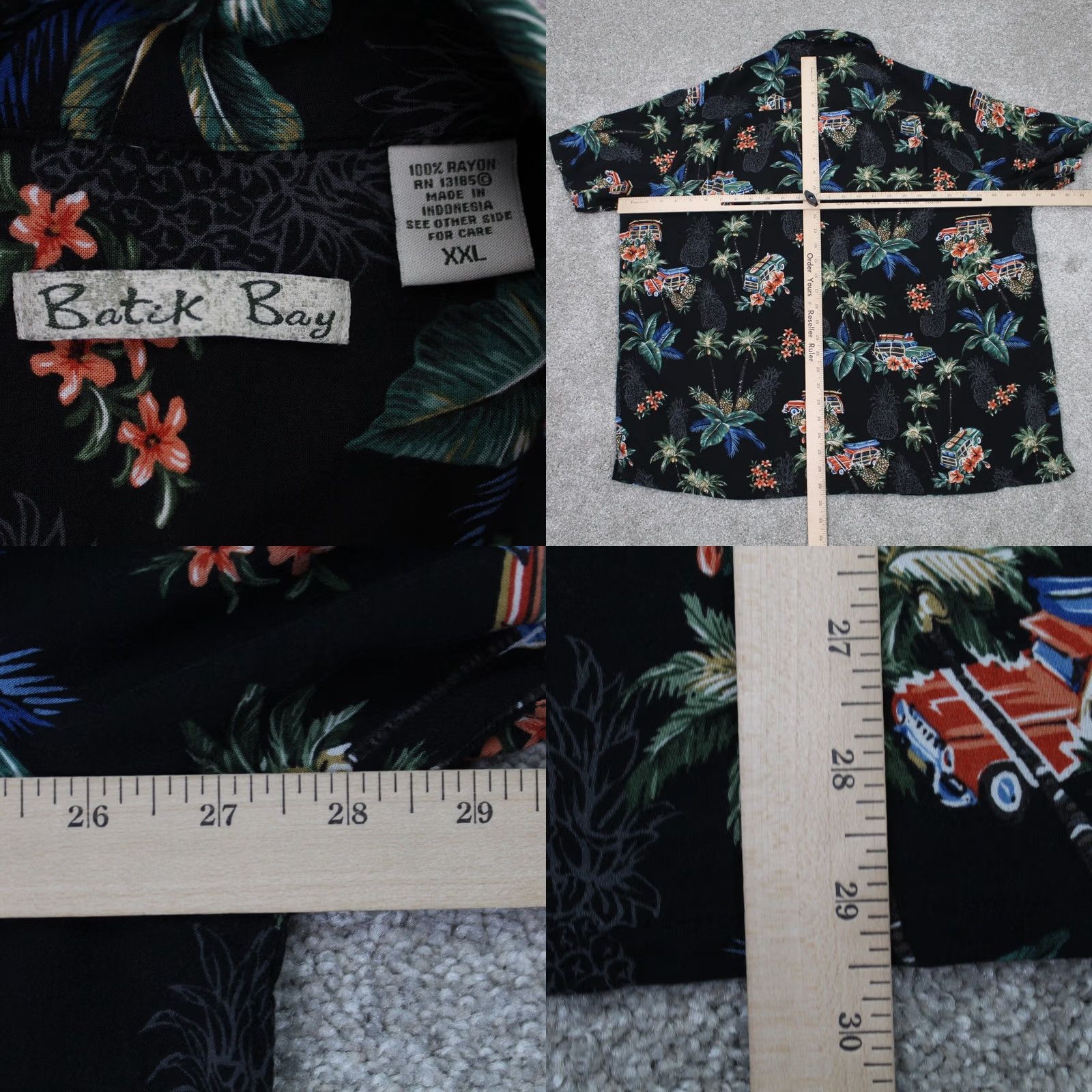 Vintage Batik Bay Hawaiian Shirt Mens 2XL XXL Black Floral Rayon Short Sleeve Button Up Size US XXL / EU 58 / 5 - 8 Thumbnail
