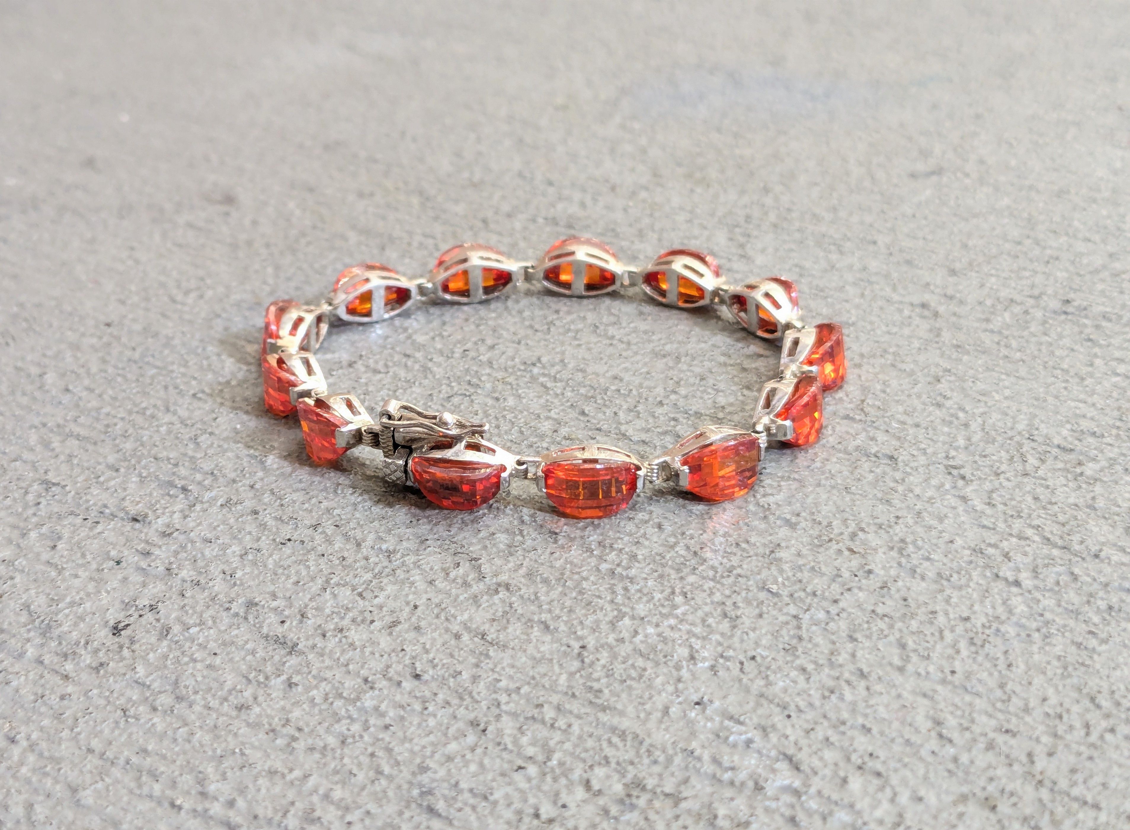 Other Sterling Silver Tennis Bracelet Orange Glass 7.25 Size ONE SIZE - 2 Thumbnail