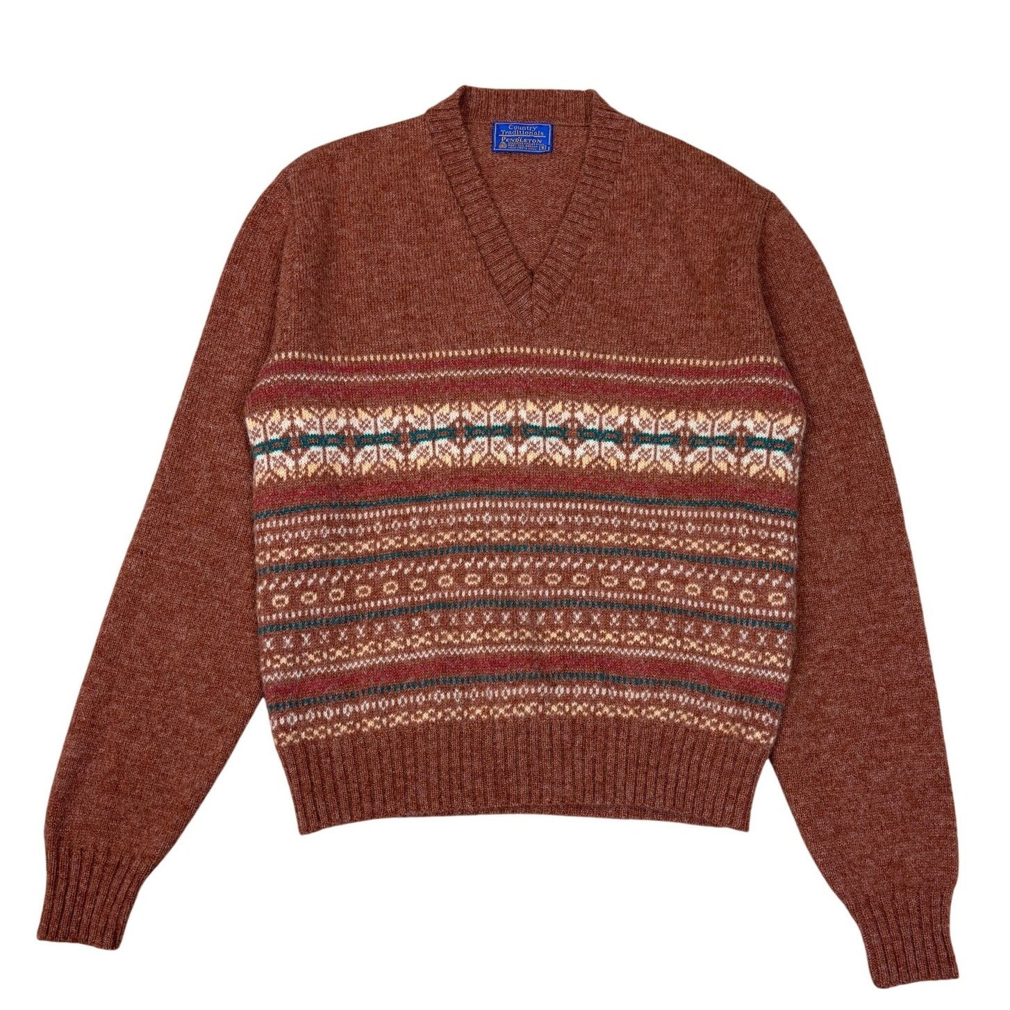 Pendleton × Vintage Vintage 80s Pendleton Wool V Neck Fair Isle Sweater Men's S Size US S / EU 44-46 / 1 - 1 Thumbnail