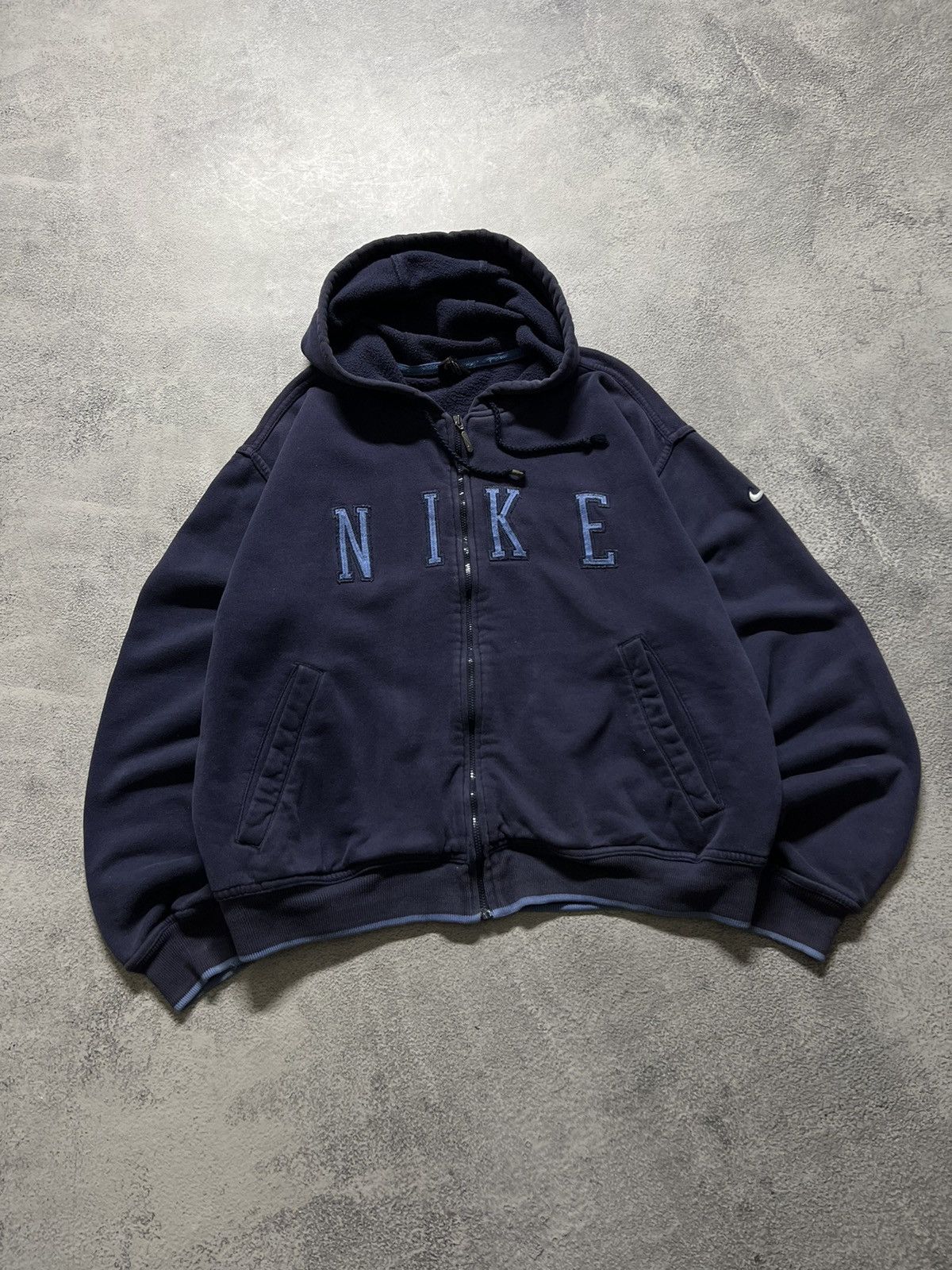 Nike × Vintage Vintage Y2k Nike 💙 Faded Spell Out Oversized Zip Hoodie 90’s Size L / US 10 / IT 46 - 5 Thumbnail