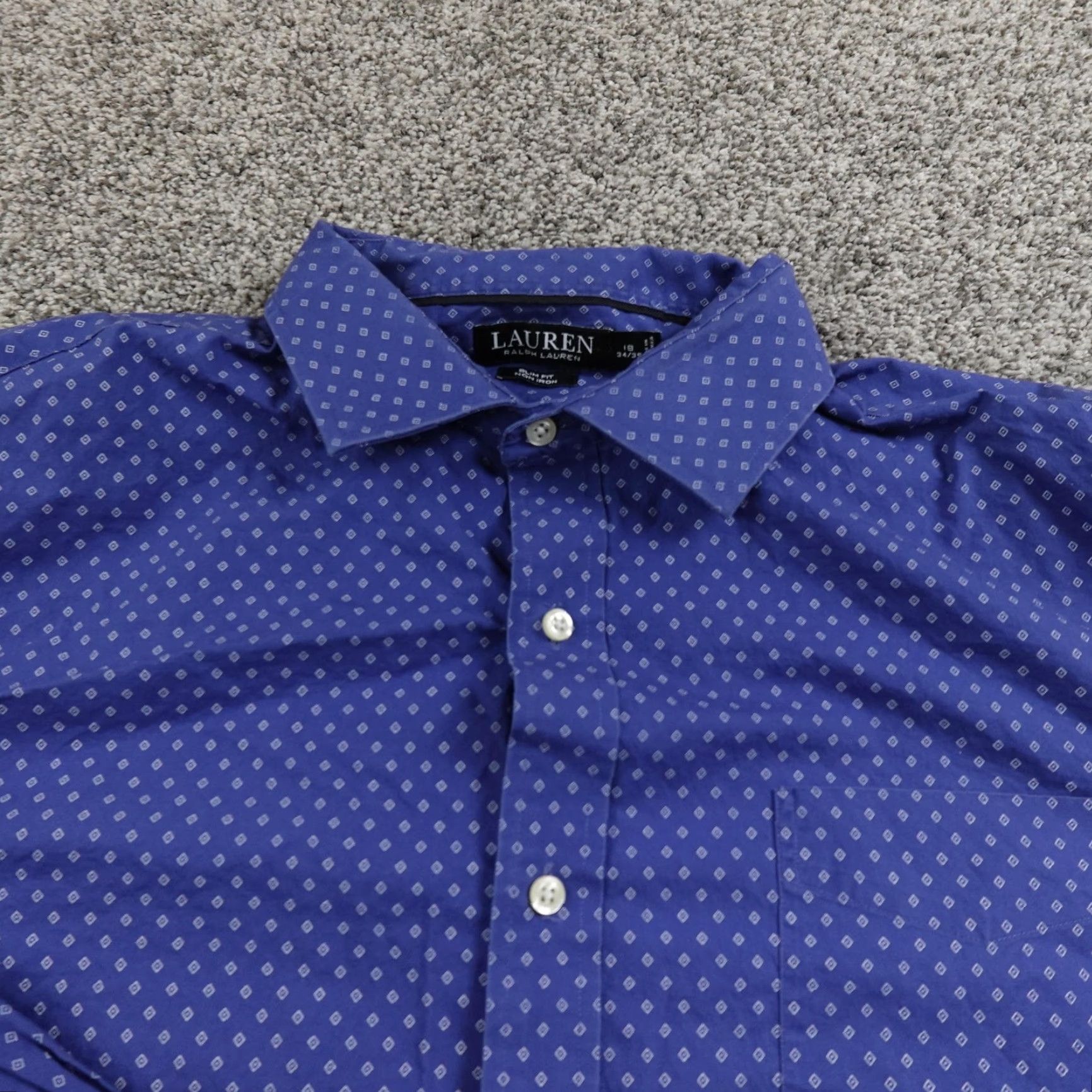Ralph Lauren Ralph Lauren Shirt Mens 18 34/35 Blue Geometric Argyle Slim Fit Dress Button Up Shirt Size 48R - 3 Thumbnail