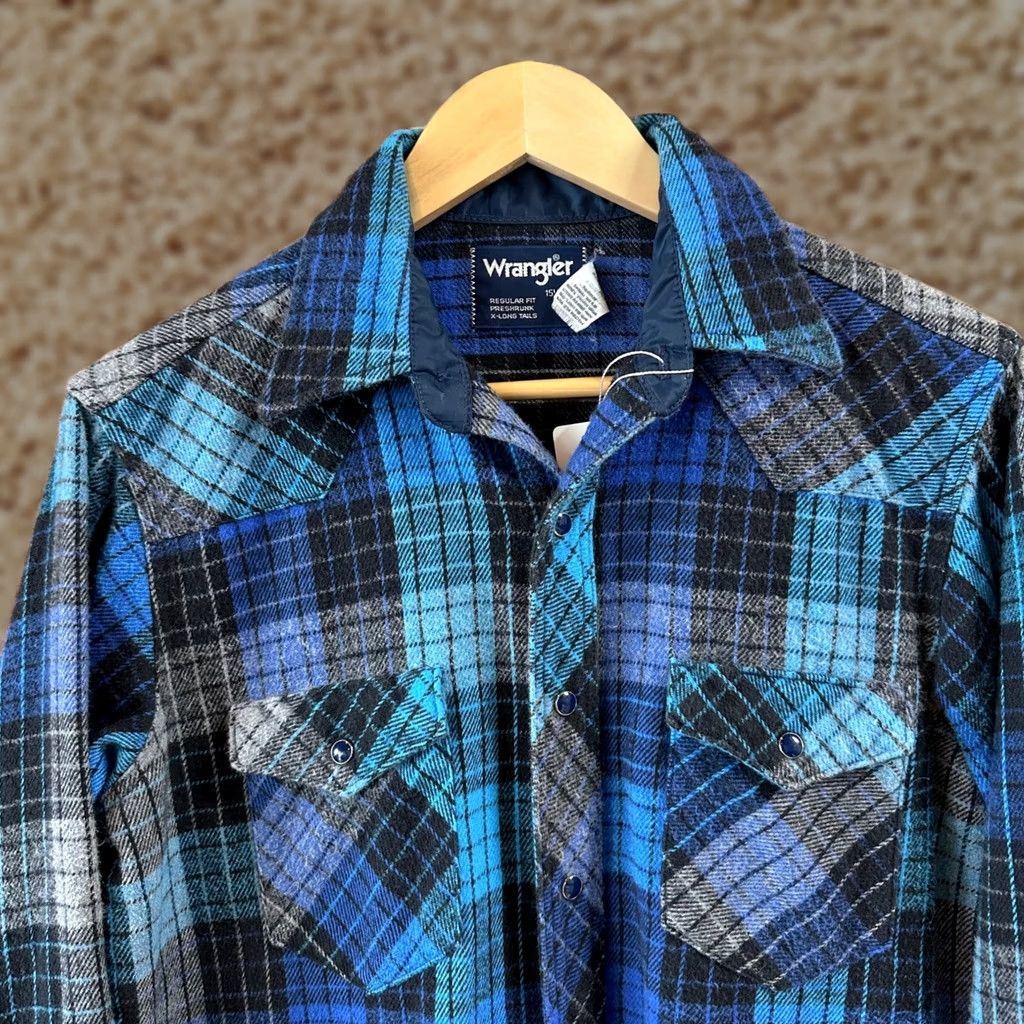 Wrangler VINTAGE Wrangler Flannel Western Shirt Pearl Snap Long Sleeve Blue Plaid M Size US M / EU 48-50 / 2 - 1 Thumbnail