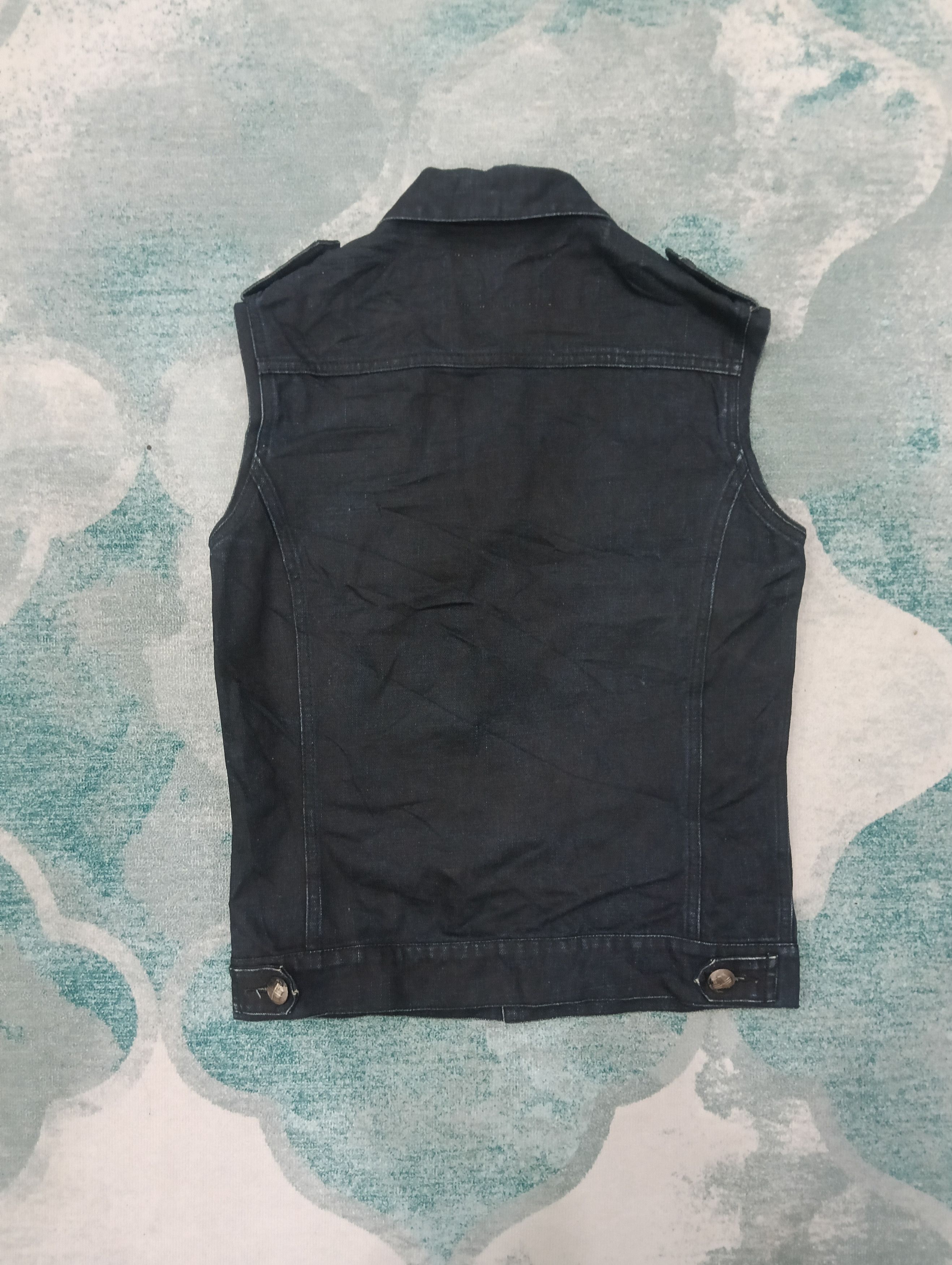 Japanese Brand Advantage Cycle Skulls Vest Denime Jacket Size 38S - 4 Thumbnail