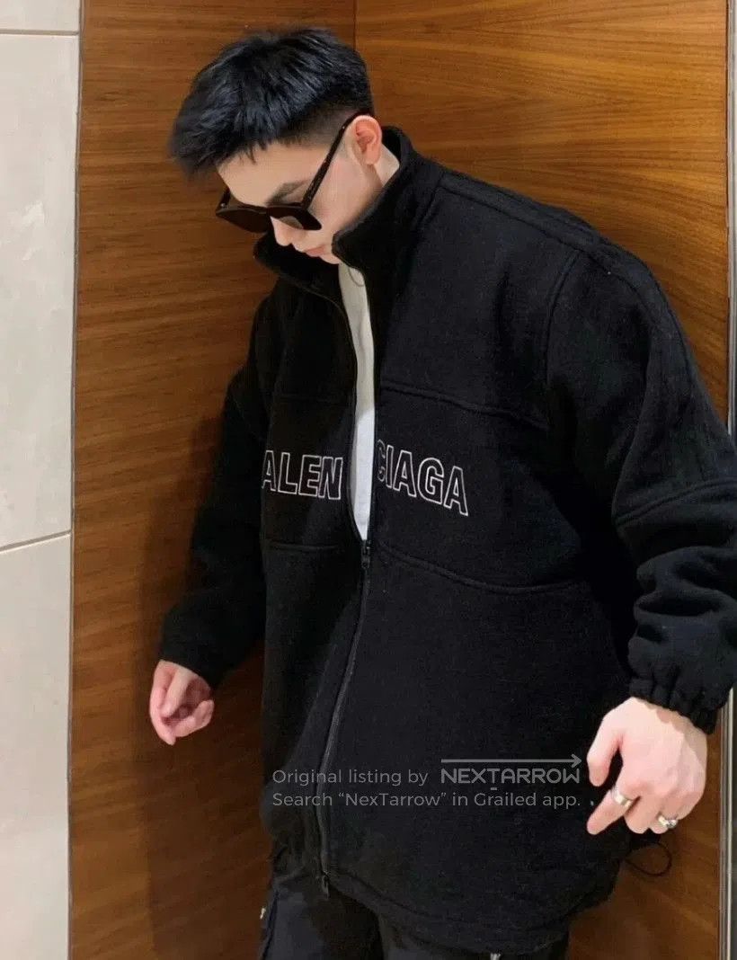 Balenciaga balenciaga black logo wool-cotton jacket. Size US L / EU 52-54 / 3 - 3 Thumbnail