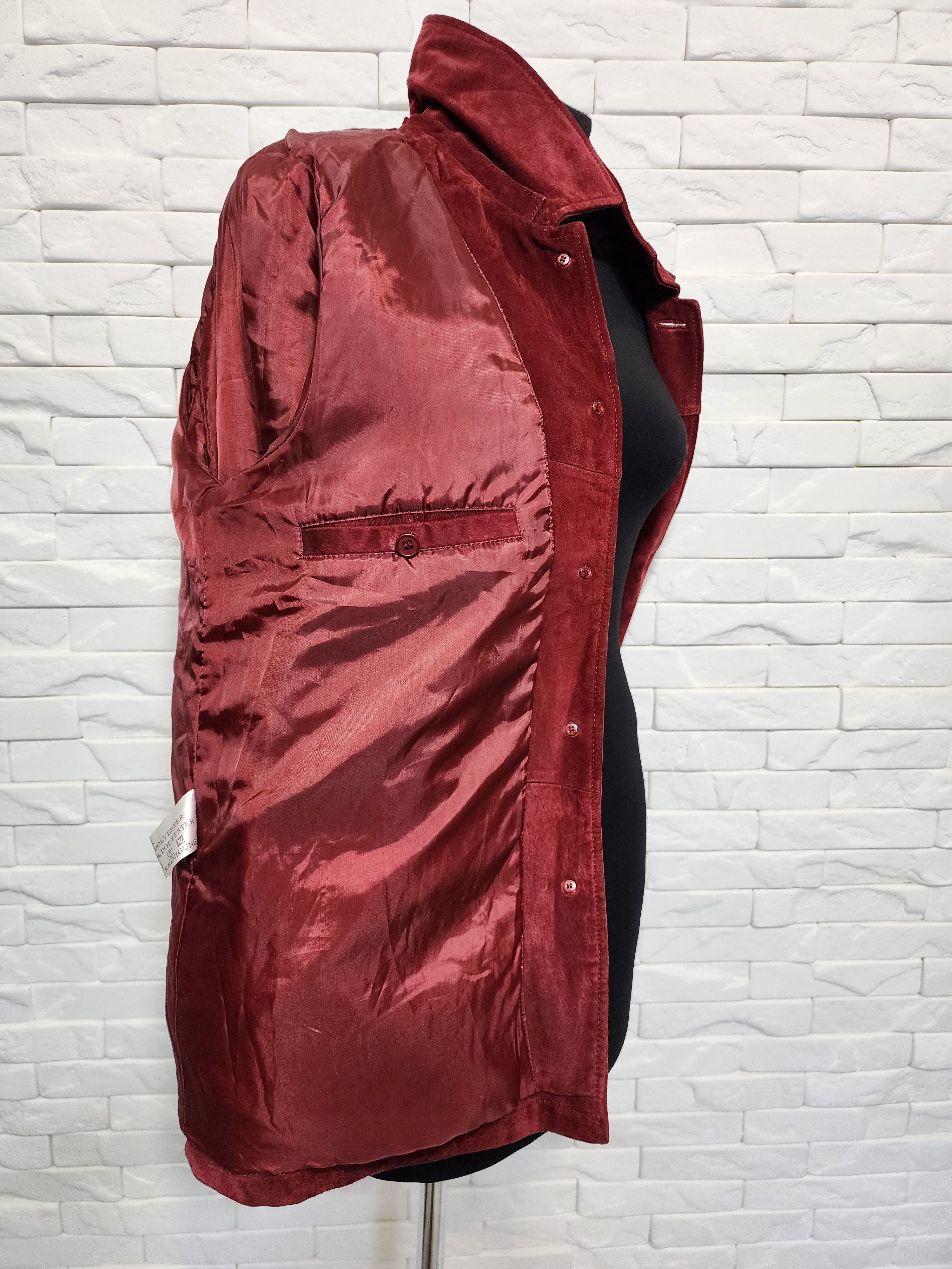 Genuine Leather Red Leather Jacket: Women's Button-Up Genuine Suede Coat Size XL / US 12-14 / IT 48-50 - 10 Thumbnail