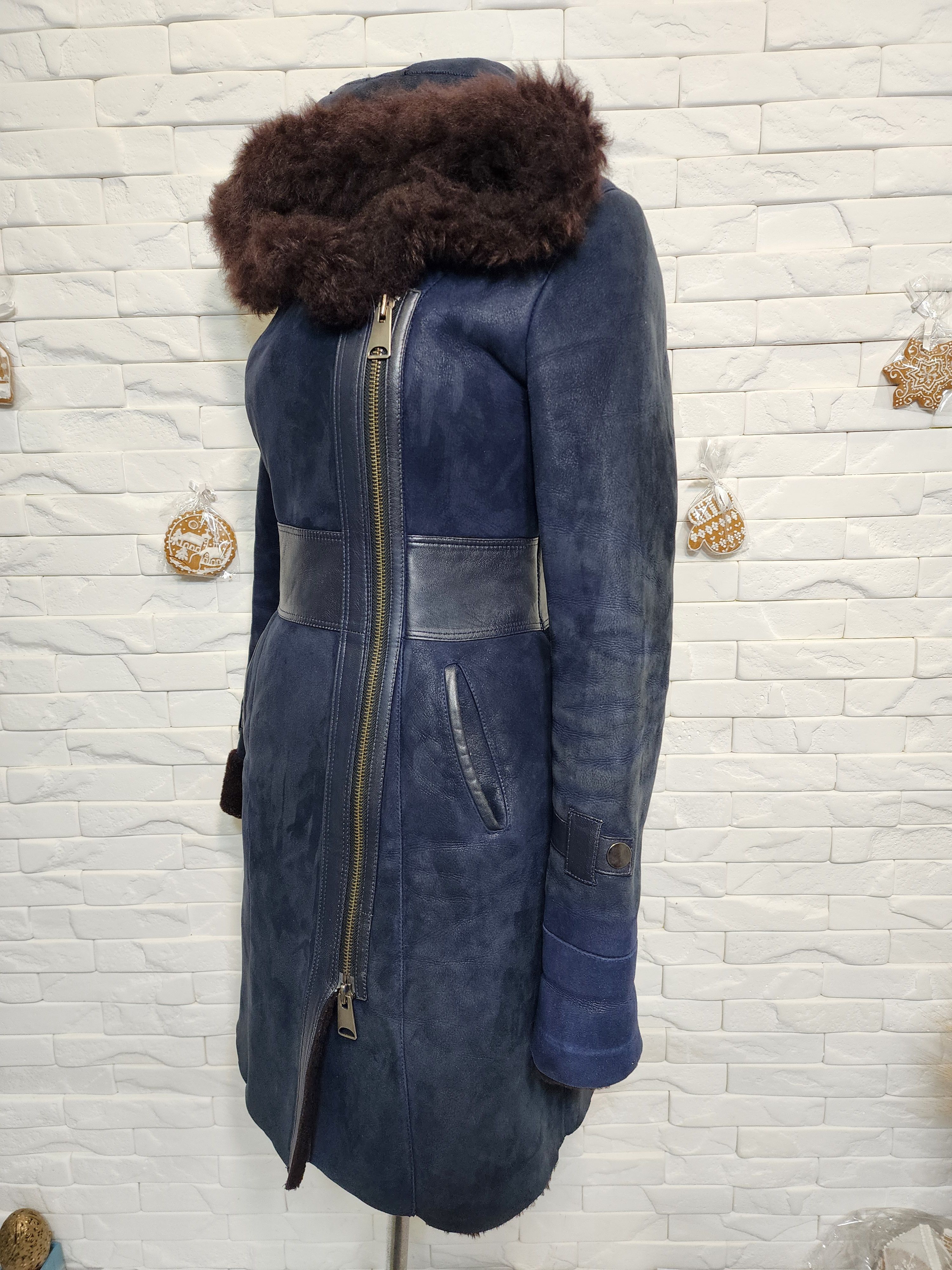 Furla Blue Sheepskin Coat: Genuine Fur Hood, Metal Zipper Size M / US 6-8 / IT 42-44 - 3 Thumbnail