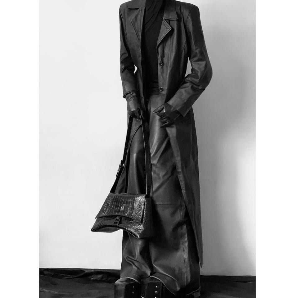 Vintage Super long Avant Garde Matrix leather maxi coat Size L / US 10 / IT 46 - 1 Thumbnail