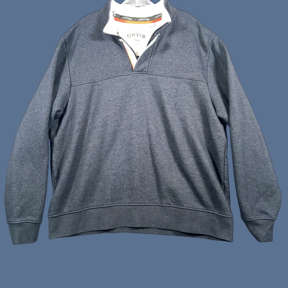 Orvis Orvis Mens 2XL Gray 1/4 Zip Pullover Mock Neck Sweater Button Casual Outdoor Pullover Cotton Blend Fleece Regular Size US XXL / EU 58 / 5 - 1 Thumbnail