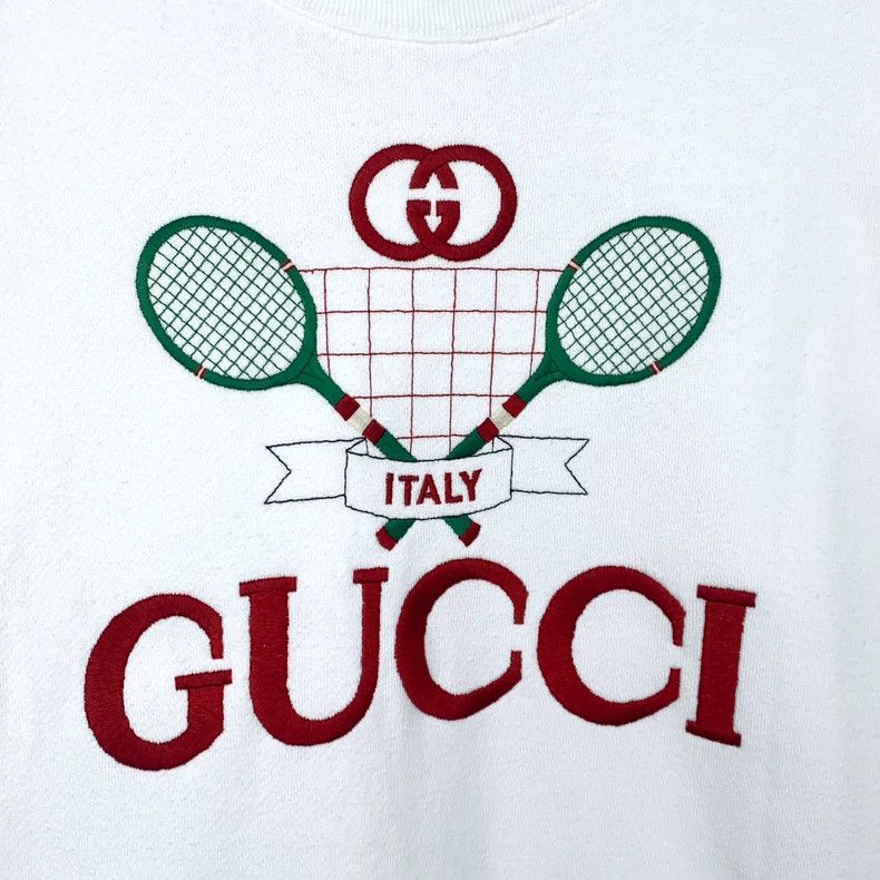 Gucci Gucci White logo printed round-neck cotton long-sleeved swe Size US S / EU 44-46 / 1 - 4 Thumbnail