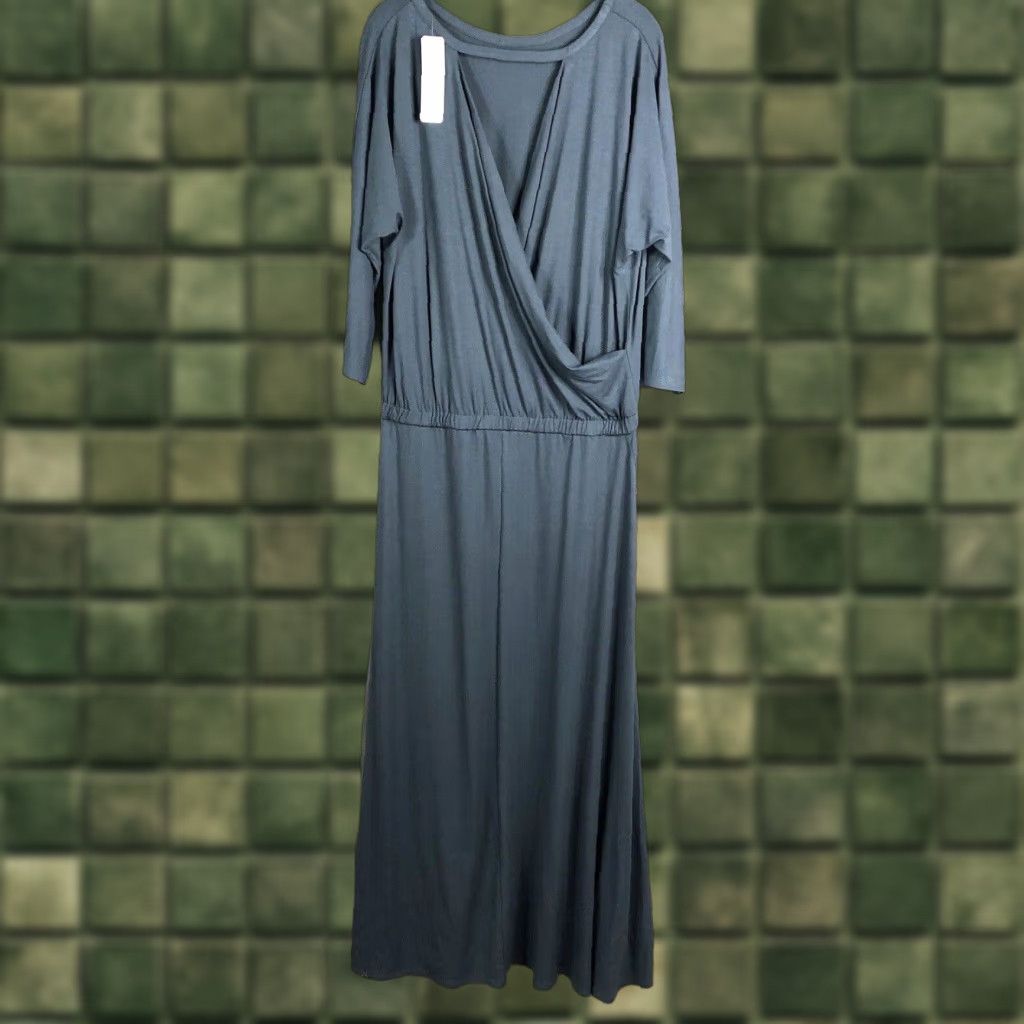 Soft Surroundings Maxi Dress Womens XL Blue Sloane Open Back Knit Artsy NEW  Dress